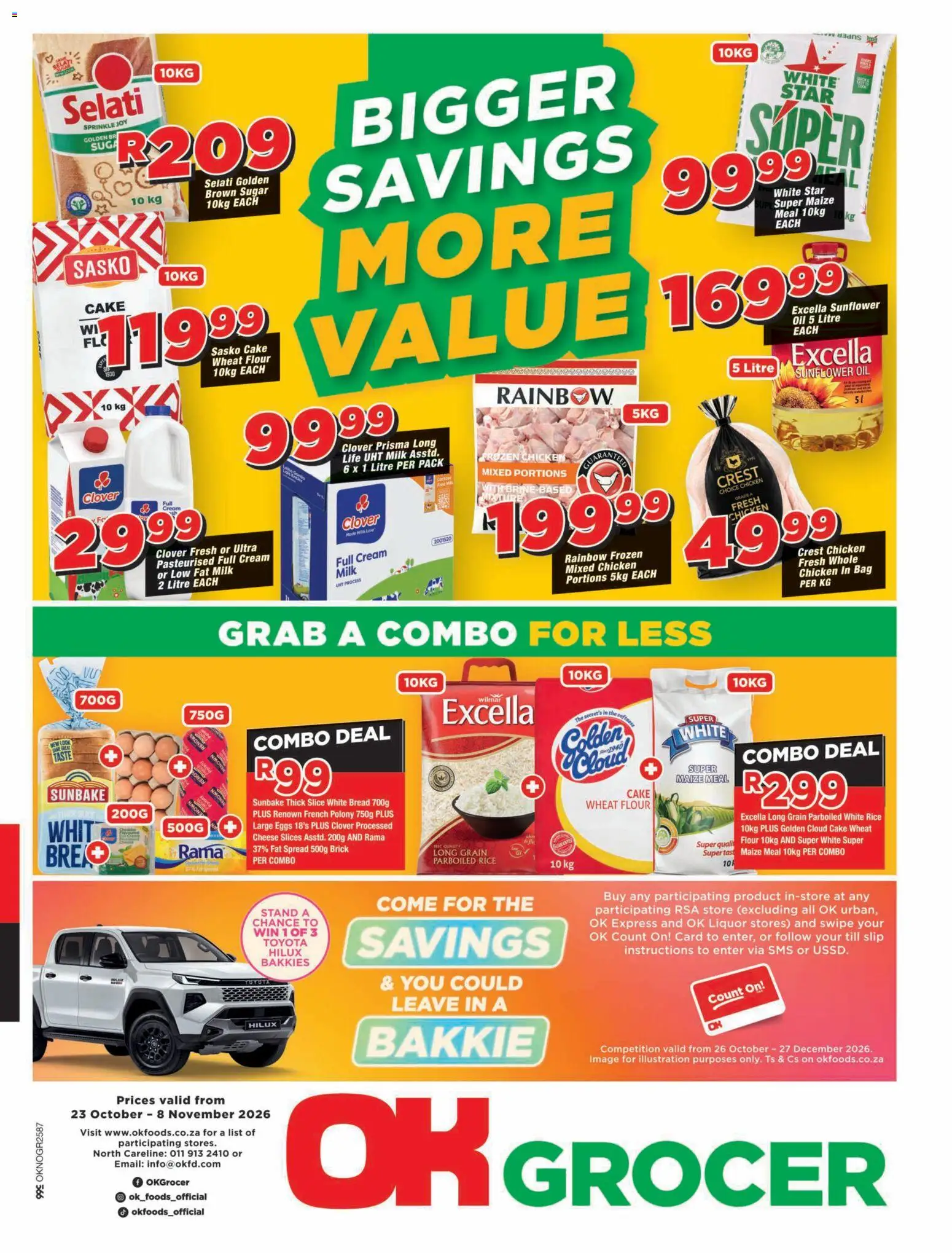 Preview of OK Foods flyer valid from 23/10/2026 - Chicken, Bag, Eggs, Oil, Sugar, Flour, Polony, Spread