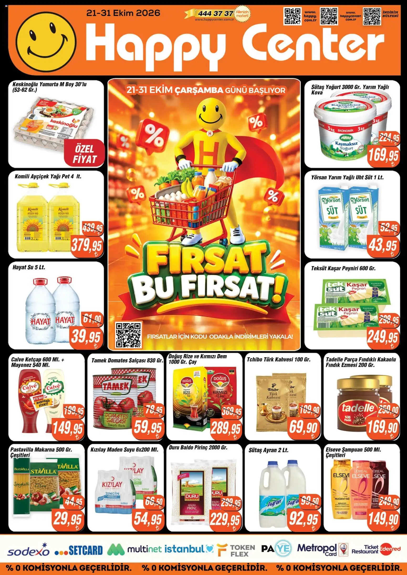 Happy Center Happy Center Katalog 21.10.2026 - Broşürünün önizlemesi - Su, Çay, Süt, Yumurta, Yağ, Pirinç, Ketçap, Mayonez