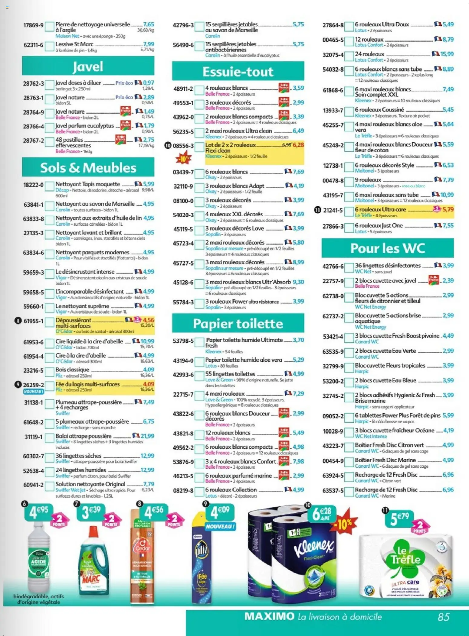 Prévisualisation de Maximo catalogue epicerie du magasin Maximo formulaire valide 26/10/2026 - Toilettes, Lessive, Citronnier, Coton, Papier toilette, Cire, Balai Swiffer, Papier toilette humide