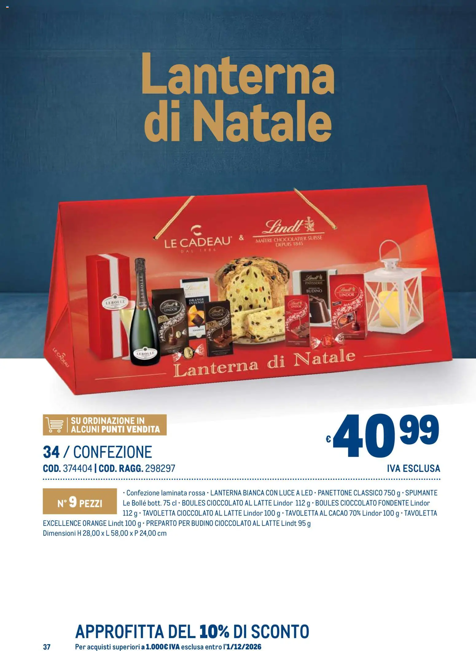Anteprima dell'opuscolo Metro volantino Regalistica Natale dal negozio Metro valido da 19/10/2026 - Panettone, Latte, Cioccolato, Lindt, Cacao, Lanterna, Spumante, Tavoletta