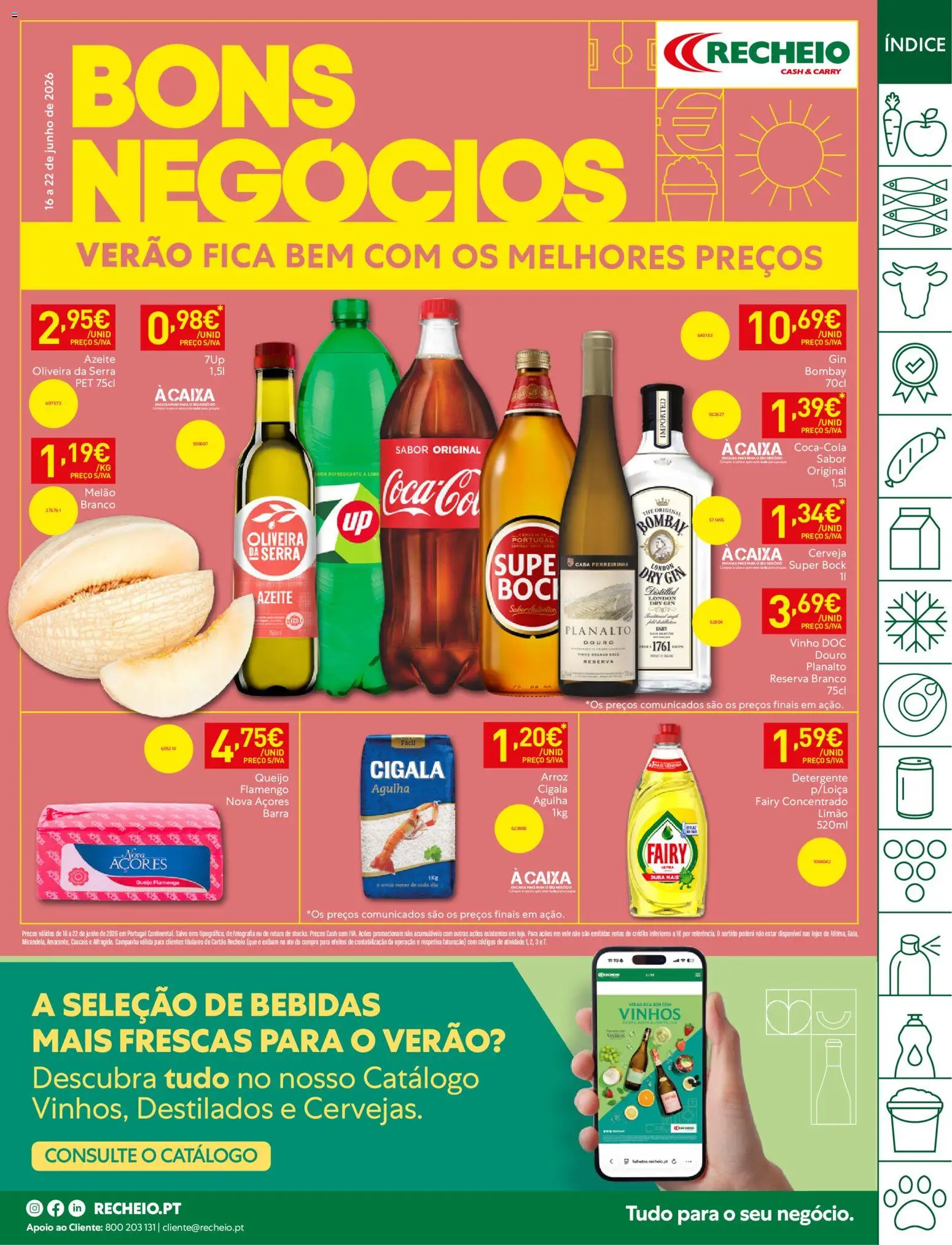 Pré-visualização do folheto da loja Recheio válida a partir de 16/06/2026 - Azeite, Caixa, Vinho, Gin, Bebidas, Lima, Detergente, Melão