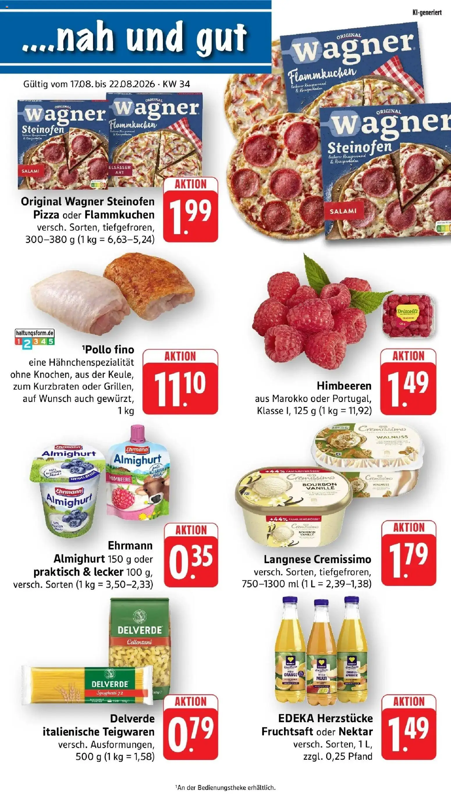 Vorschau von dem Prospekt des Geschäftes nah & gut, gültig ab dem 17.08.2026 - Pizza, Spaghetti, Vanille, Langnese, Cremissimo, Langnese cremissimo, Fruchtsaft, Ehrmann almighurt