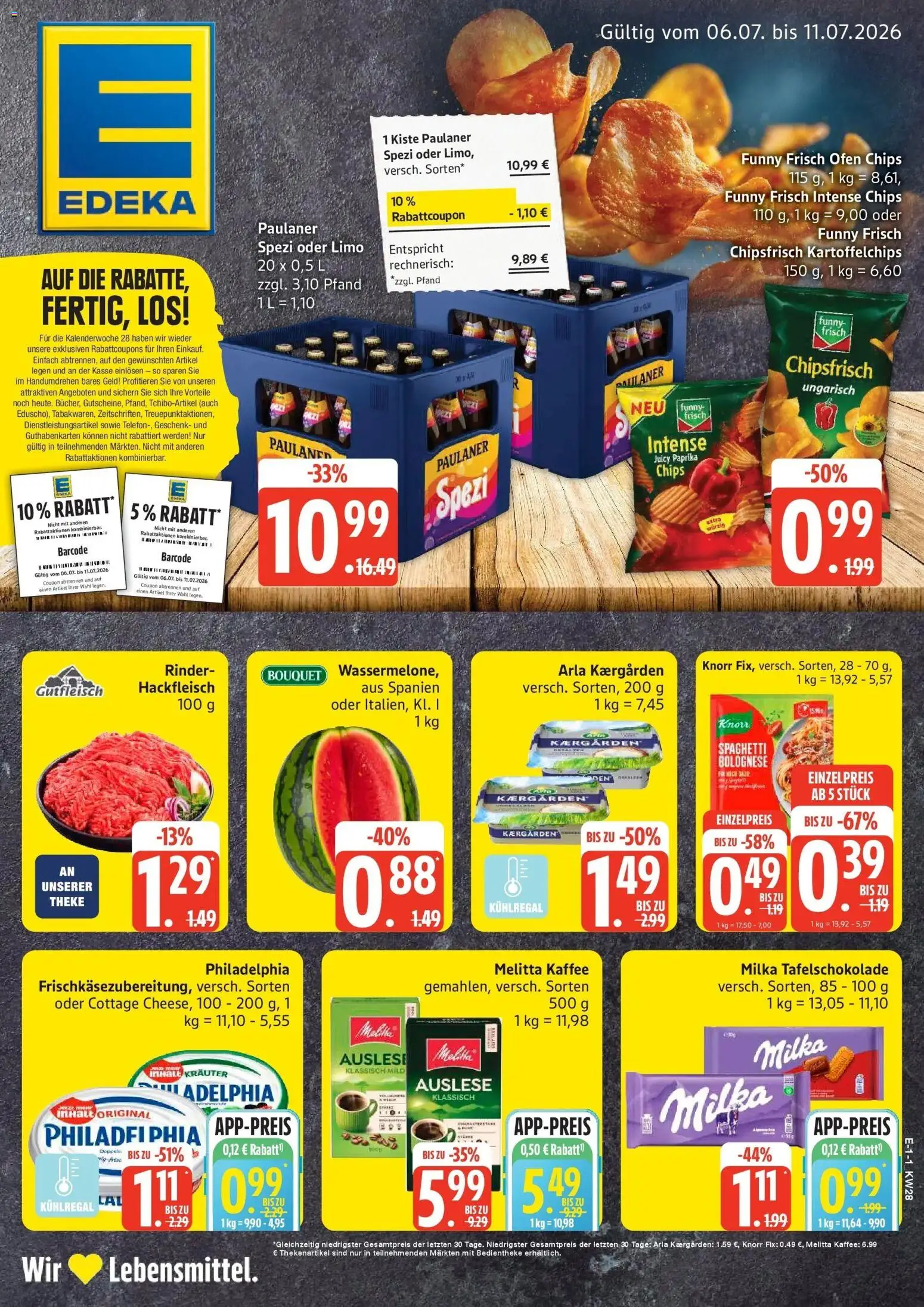 Vorschau von dem Prospekt des Geschäftes Edeka, gültig ab dem 06.07.2026 - Kaffee, Spaghetti, Hackfleisch, Paprika, Funny frisch, Melitta, Theke, Knorr fix
