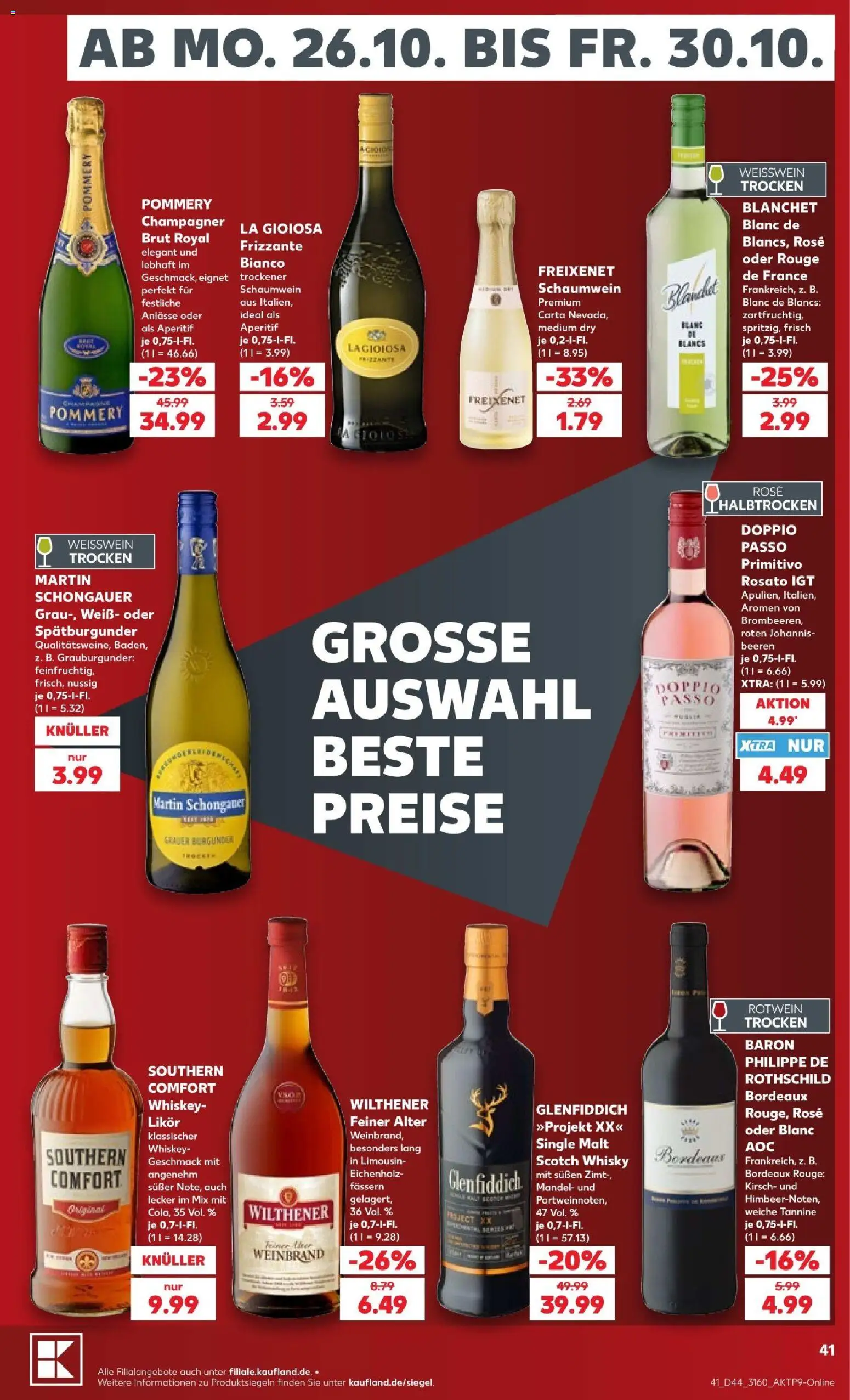Vorschau von dem Prospekt des Geschäftes Kaufland, gültig ab dem 26.10.2026 - Whisky, Weißwein, Rotwein, Likör, Freixenet, Rouge, Rotwein trocken, Wilthener