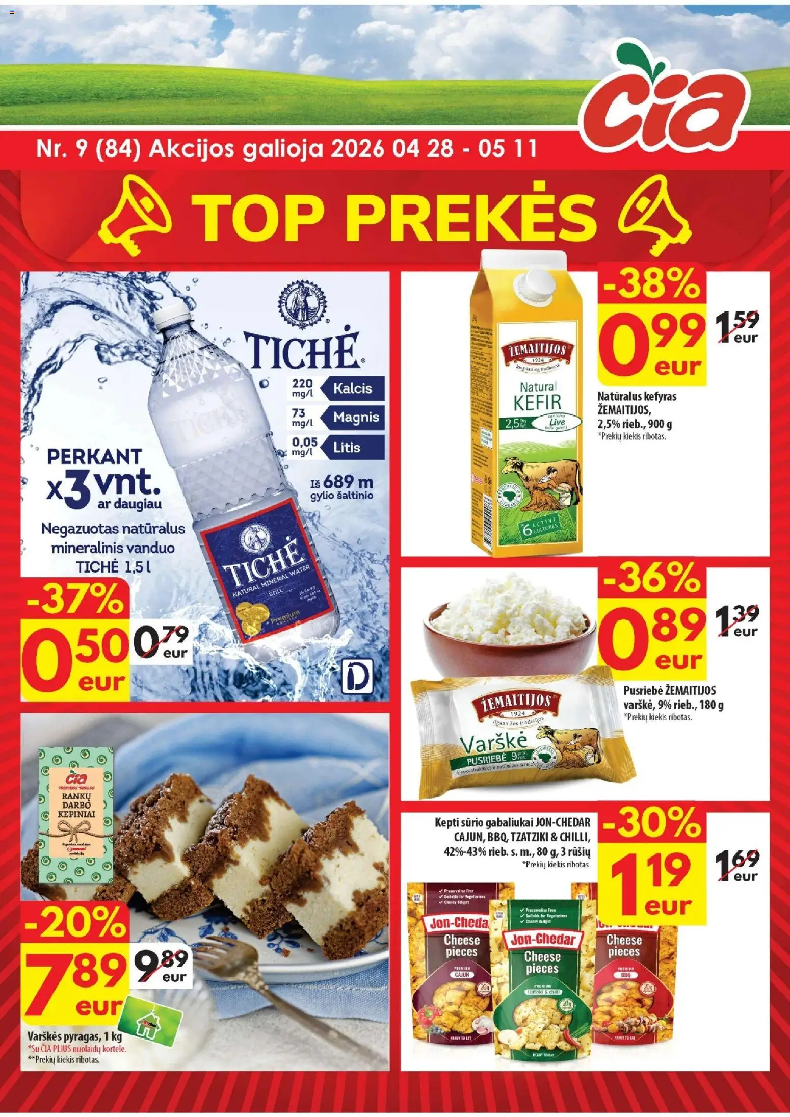 ČIA MARKET parduotuvės leidinio ČIA MARKET leidinys galiojančio nuo 2026.04.28 peržiūra - Vanduo, Varškė, Mineralinis vanduo