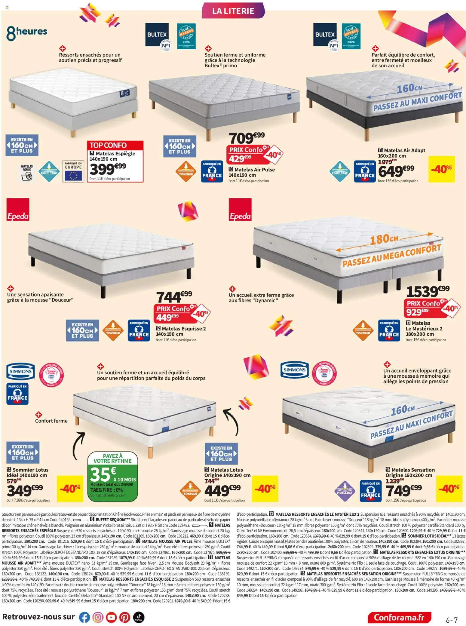 Prévisualisation de Conforama catalogue du magasin Conforama formulaire valide 08/09/2026 - Buffet, Suspension, Mousse, Poids, Poignées, Prise, Matelas mousse, Tonique