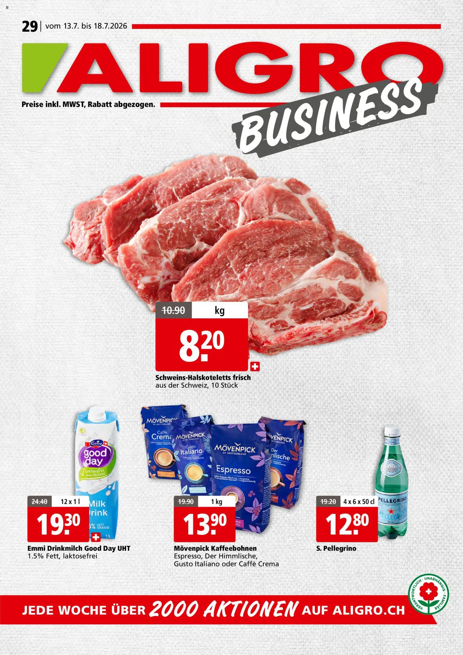 Vorschau des Merkblatts Aligro aktionen Business Chavannes, Matran, Genf, Sitten vom Shop Aligro gültig von 13.07.2026 bis 18.07.2026