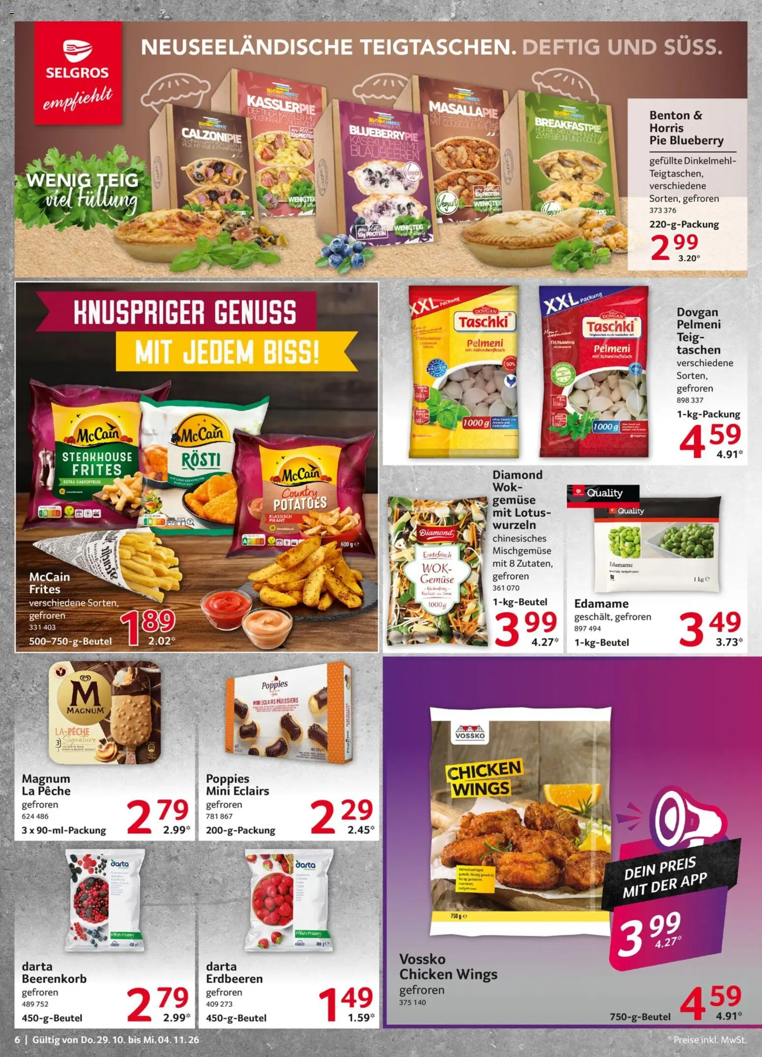 Vorschau von dem Prospekt des Geschäftes Selgros, gültig ab dem 29.10.2026 - Erdbeeren, Gemüse, Taschen, Fleisch, Blaubeeren, Wok, McCain, Hahnchen