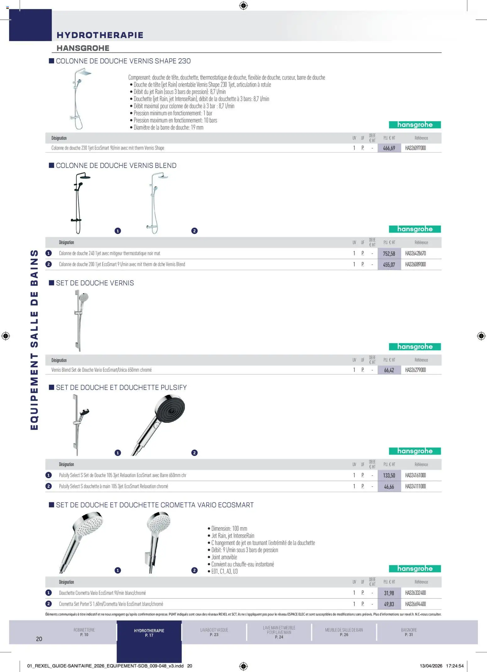 Prévisualisation de Rexel - Brochure Sanitaire du magasin Rexel formulaire valide 20/04/2026 - Meuble, Colonne de douche, Baignoire, Douche, Meuble de salle de bain, Colonne, Lavabo, Mitigeur thermostatique