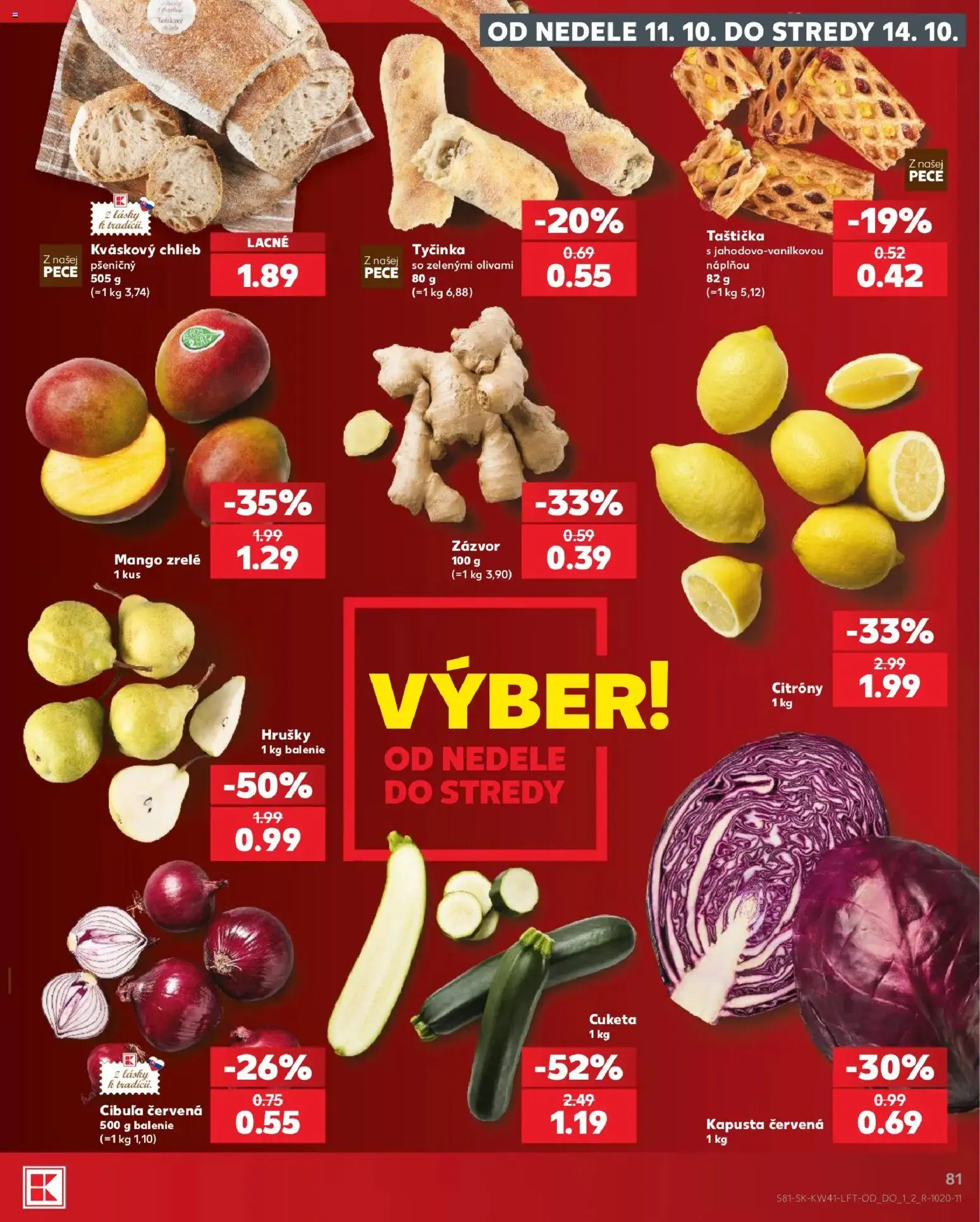 Náhľad Kaufland letáku platného od 08.10.2026 - Mango, Kapusta, Cibuľa, Zázvor, Hrušky, Citróny, Kapusta červená, Cibuľa červená