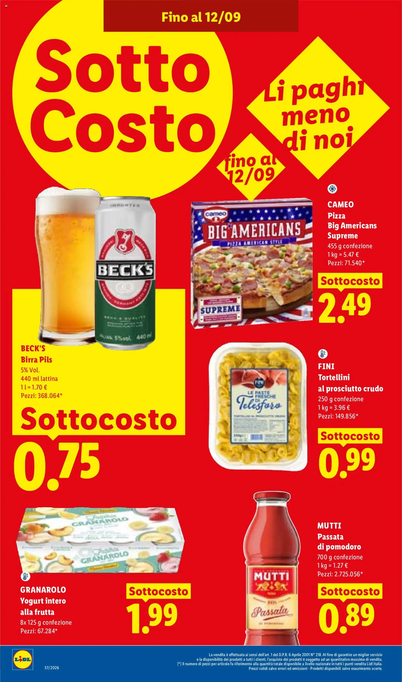 Anteprima dell'opuscolo Lidl volantino dal negozio Lidl valido da 10/09/2026 - Pizza, Birra, Frutta, Yogurt, Prosciutto, Passata di pomodoro, Mutti, Mutti passata