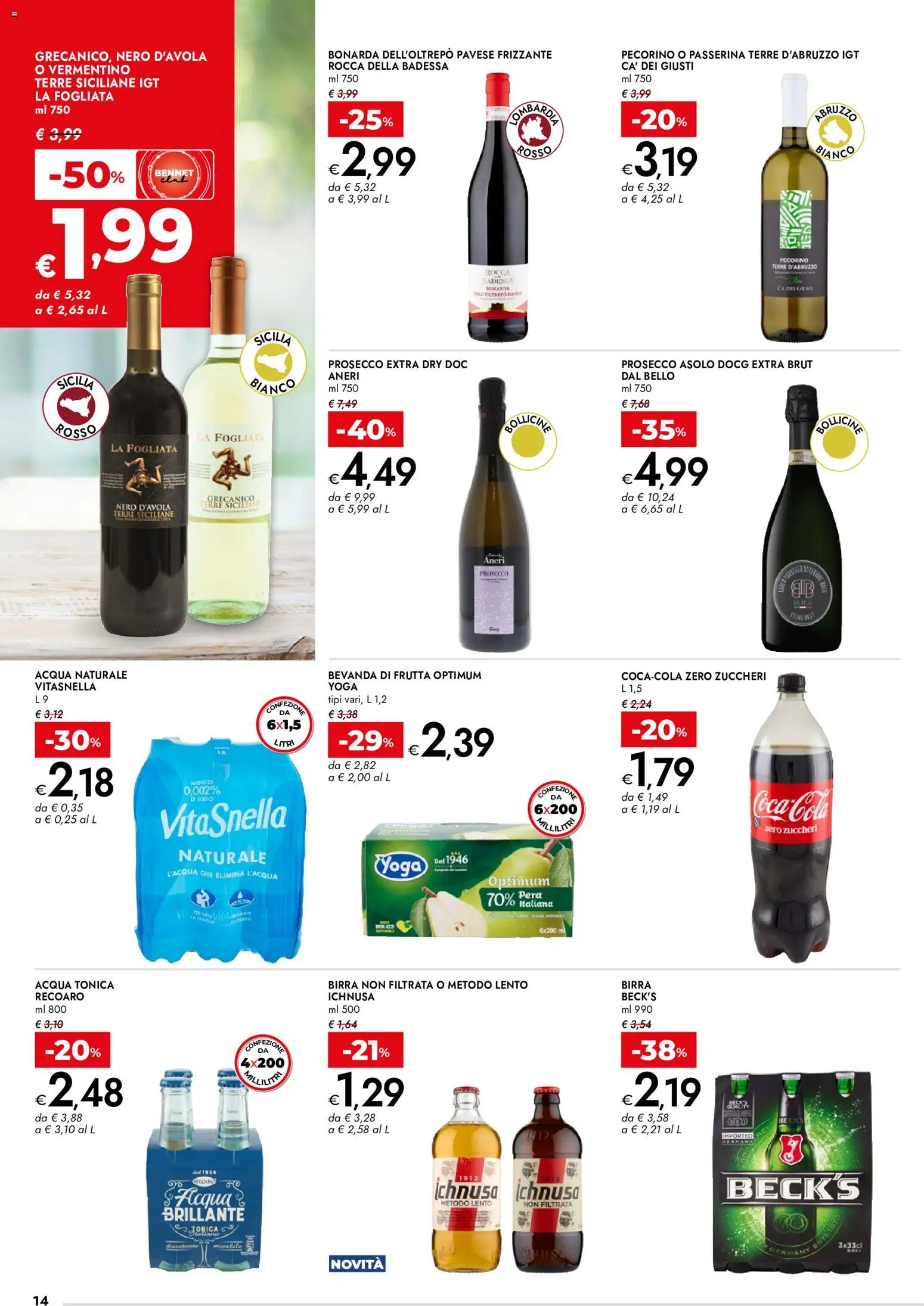 Anteprima dell'opuscolo bennet volantino Cioccolato che bontà dal negozio bennet valido da 29/10/2026 - Acqua, Birra, Prosecco, Frutta, Pecorino, Acqua tonica, Acqua naturale
