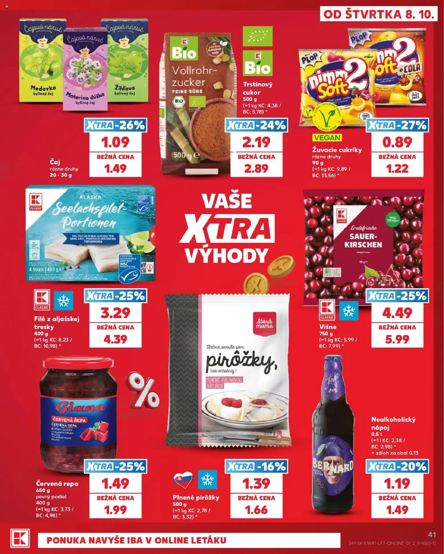 Náhľad Kaufland letáku platného od 08.10.2026 - Čaj, Cukor, Repa, Cola, Červená repa, Cukríky, Višne, Bylinný čaj