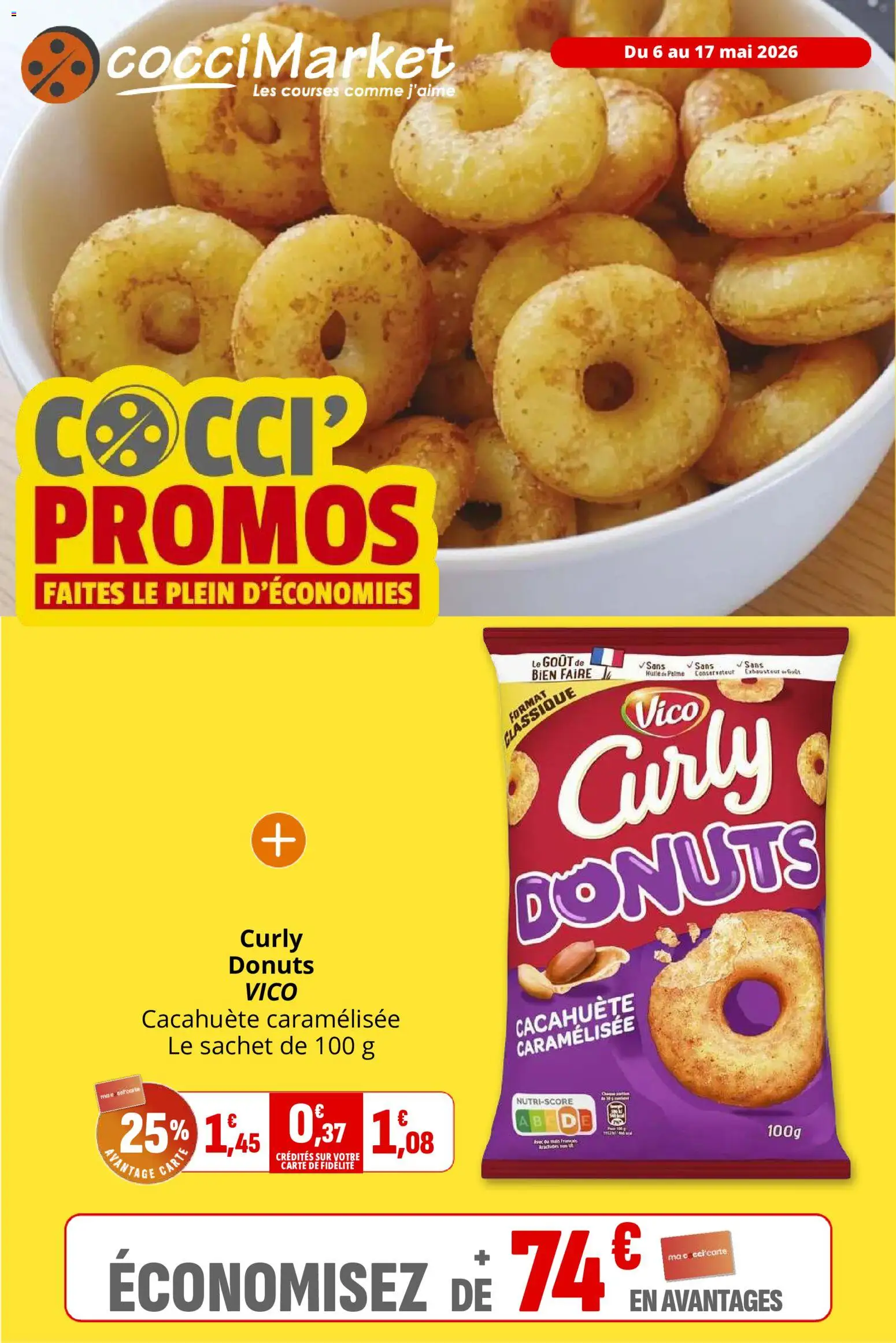 Prévisualisation de Coccinelle - Market du magasin Coccinelle formulaire valide 06/05/2026 - Cacahuète, Cacahuète caramélisée, Curly donuts