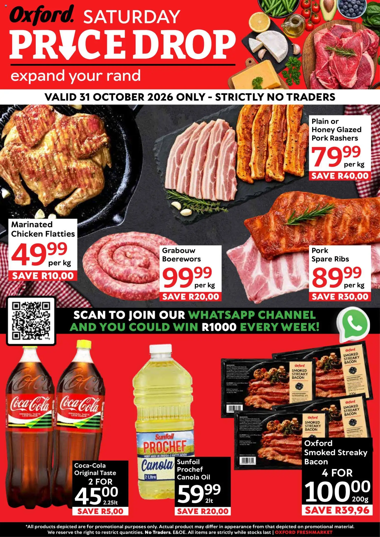 Preview of Oxford Freshmarket flyer valid from 31/10/2026 - Chicken, Oil, Boerewors, Ribs, Pork, Bacon