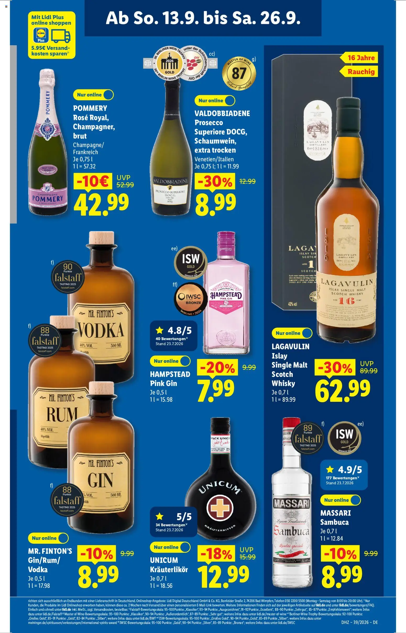 Vorschau von dem Prospekt des Geschäftes Lidl, gültig ab dem 21.09.2026 - Telefon, Bad, Wein, Whisky, Gin, Prosecco, Vodka, Sambuca