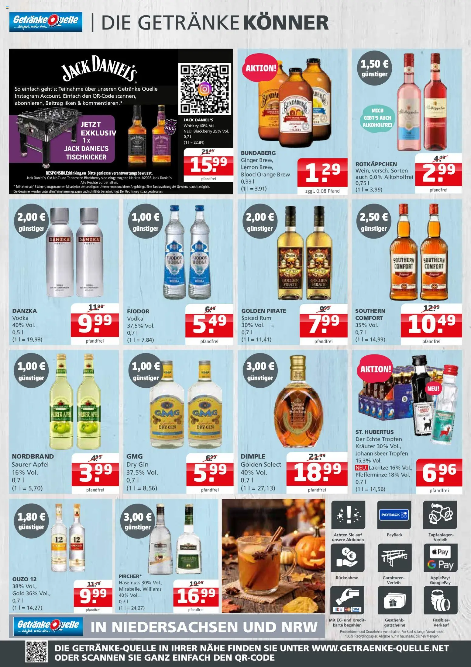 Vorschau von dem Prospekt des Geschäftes Getränke Quelle, gültig ab dem 12.10.2026 - Äpfel, Gin, Vodka, Ouzo, Rum, Whiskey, Ouzo 12, Jack Daniel's