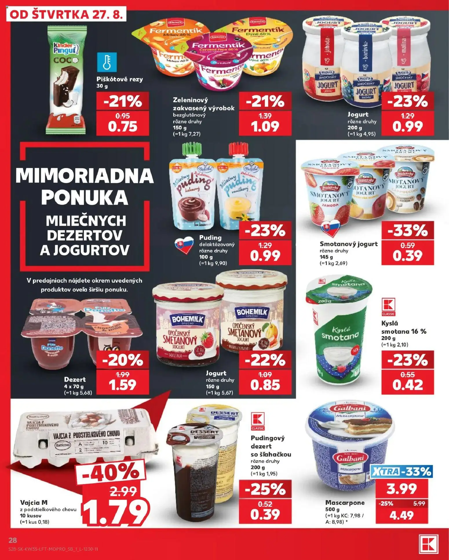 Náhľad Kaufland letáku platného od 27.08.2026 - Cappuccino, Puding, Vajcia, Jogurt, Repa, Červená repa, Vajcia M, Smotanový jogurt