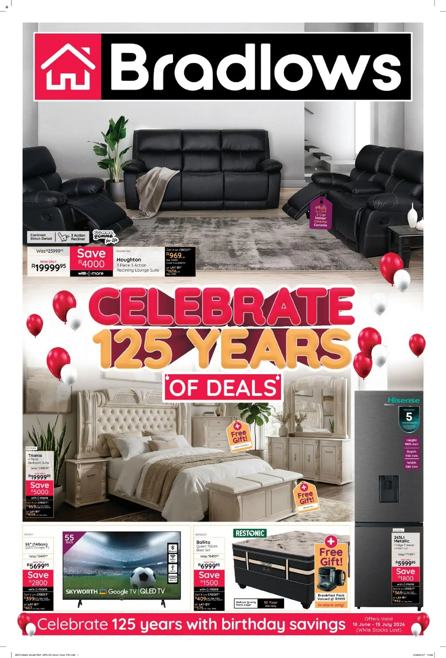 Preview of Bradlows flyer valid from 18/06/2026 - Fridge, Breakfast, TV, Lounge suite, Freezer