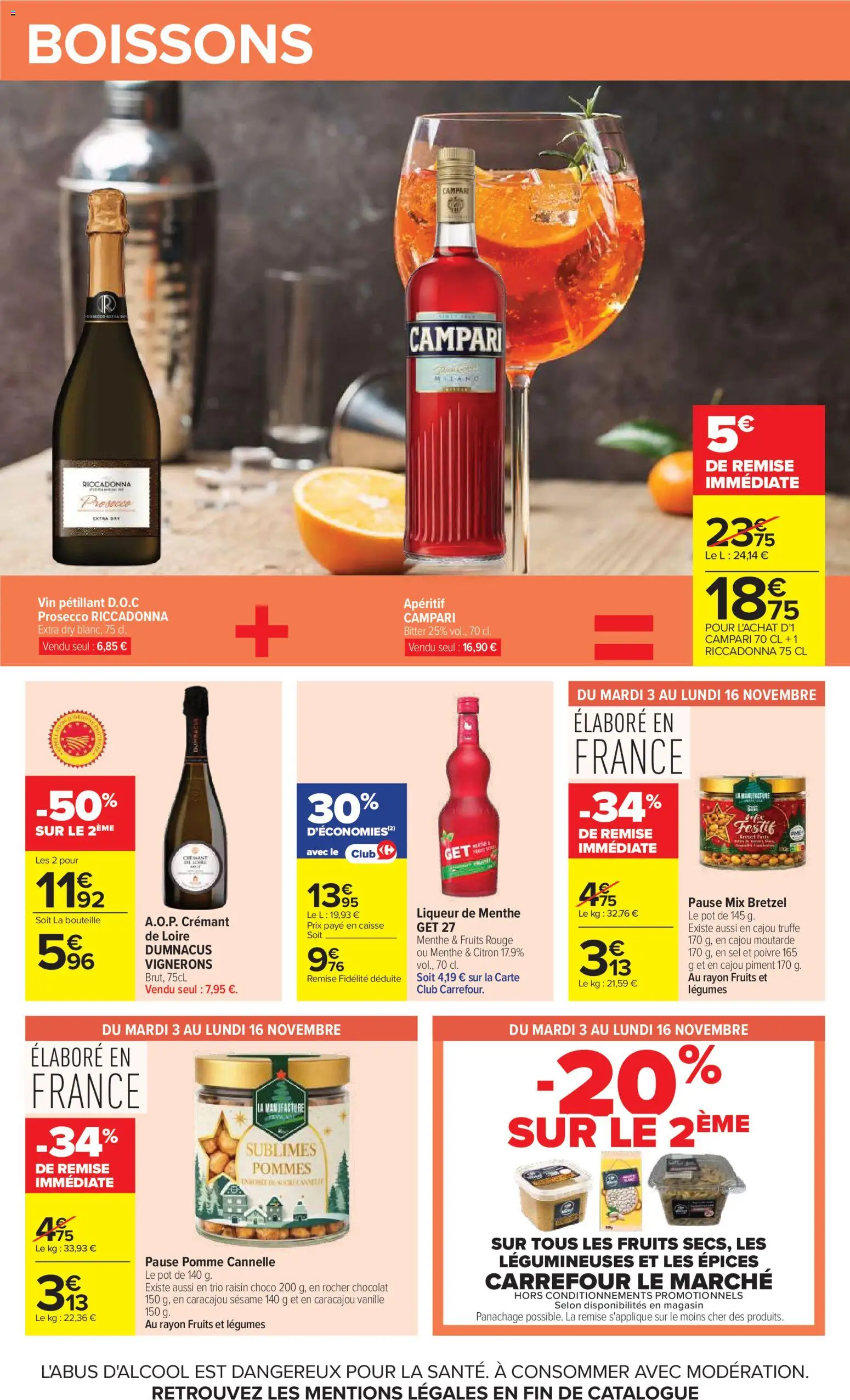 Prévisualisation de Carrefour Petit déjeuner du magasin Carrefour formulaire valide 03/11/2026 - Vin, Pomme, Cannelle, Sésame, Apéritif, Épices, Légumineuses, Liqueur de Menthe