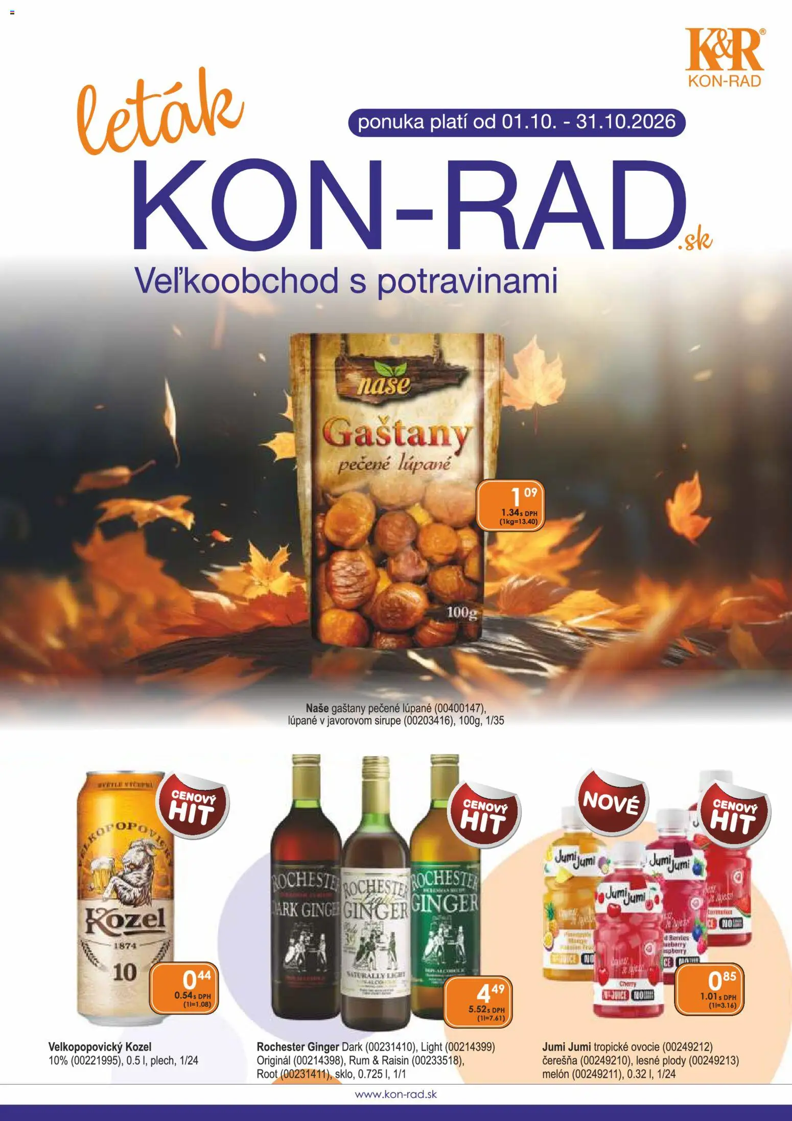 Náhľad KON - RAD letáku platného od 01.10.2026 - Rum, Ovocie, Tropické ovocie, Melón, Gaštany, Lesné plody