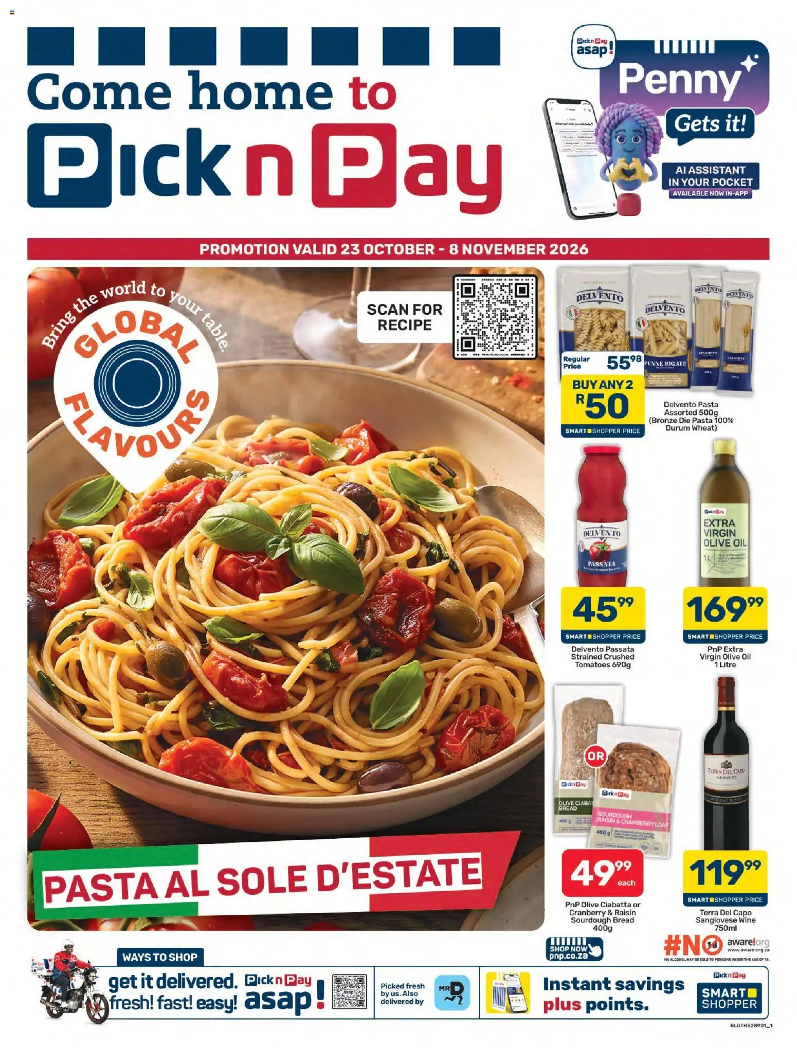 Preview of Pick n Pay flyer valid from 23/10/2026 - Alcohol, Wine, Pasta, Oil, Bread, Tomatoes