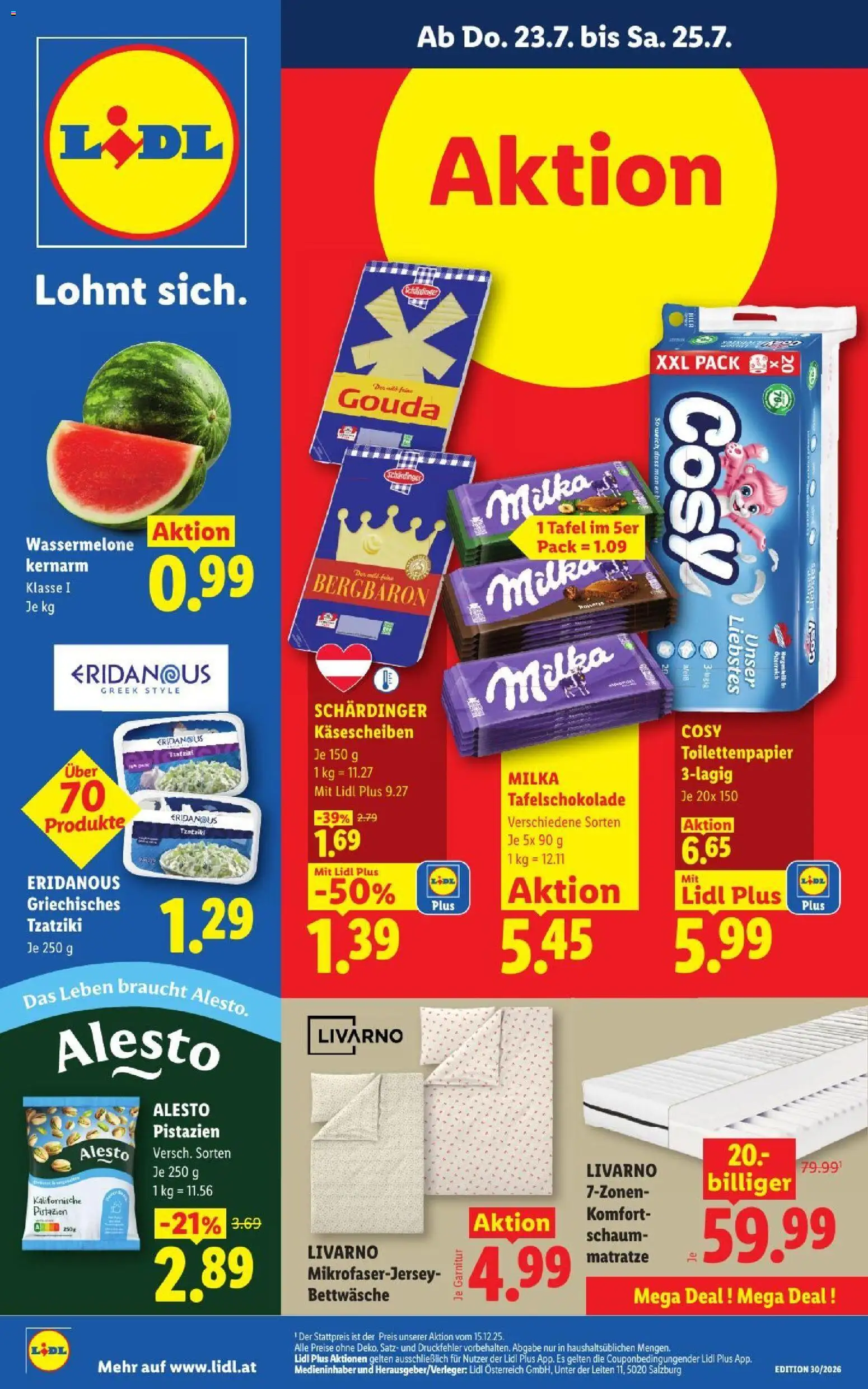 Vorschau der Angebote: Lidl Lidl - Flugblatt gültig ab 23.07.2026 - Matratze, Wassermelone