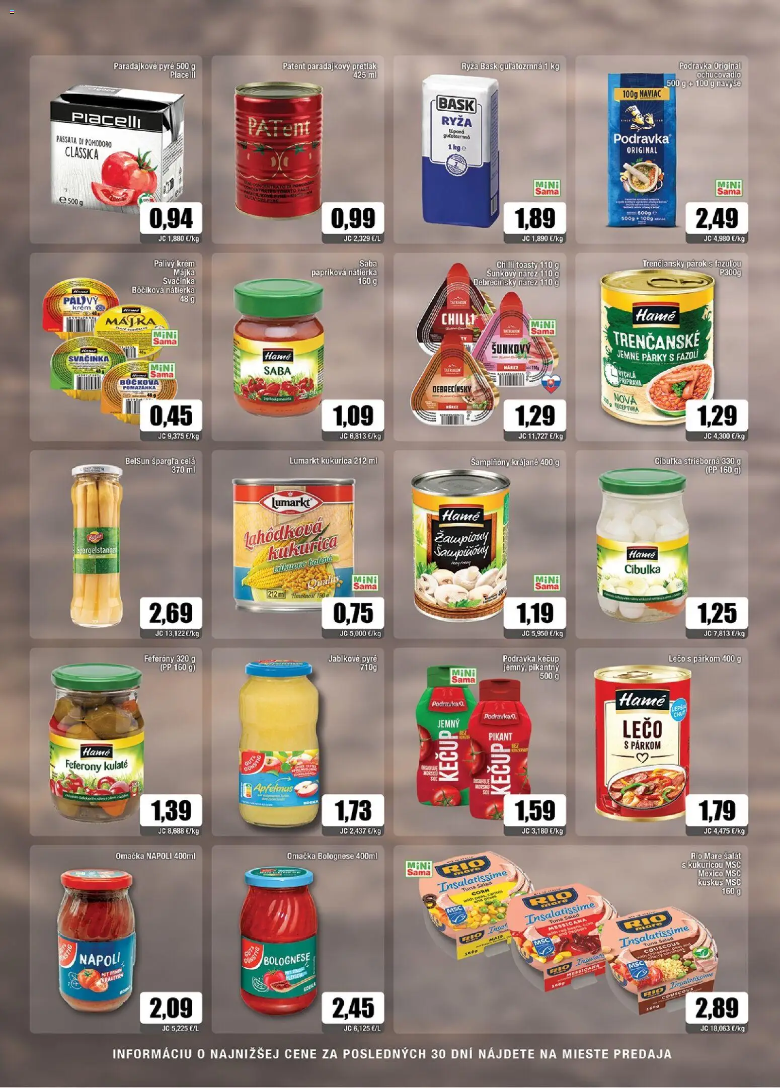 Náhľad Sama letáku platného od 02.10.2026 - Šalát, Kukurica, Ryža, Chilli, Šampiňóny, Omáčka, Toasty, Nátierka