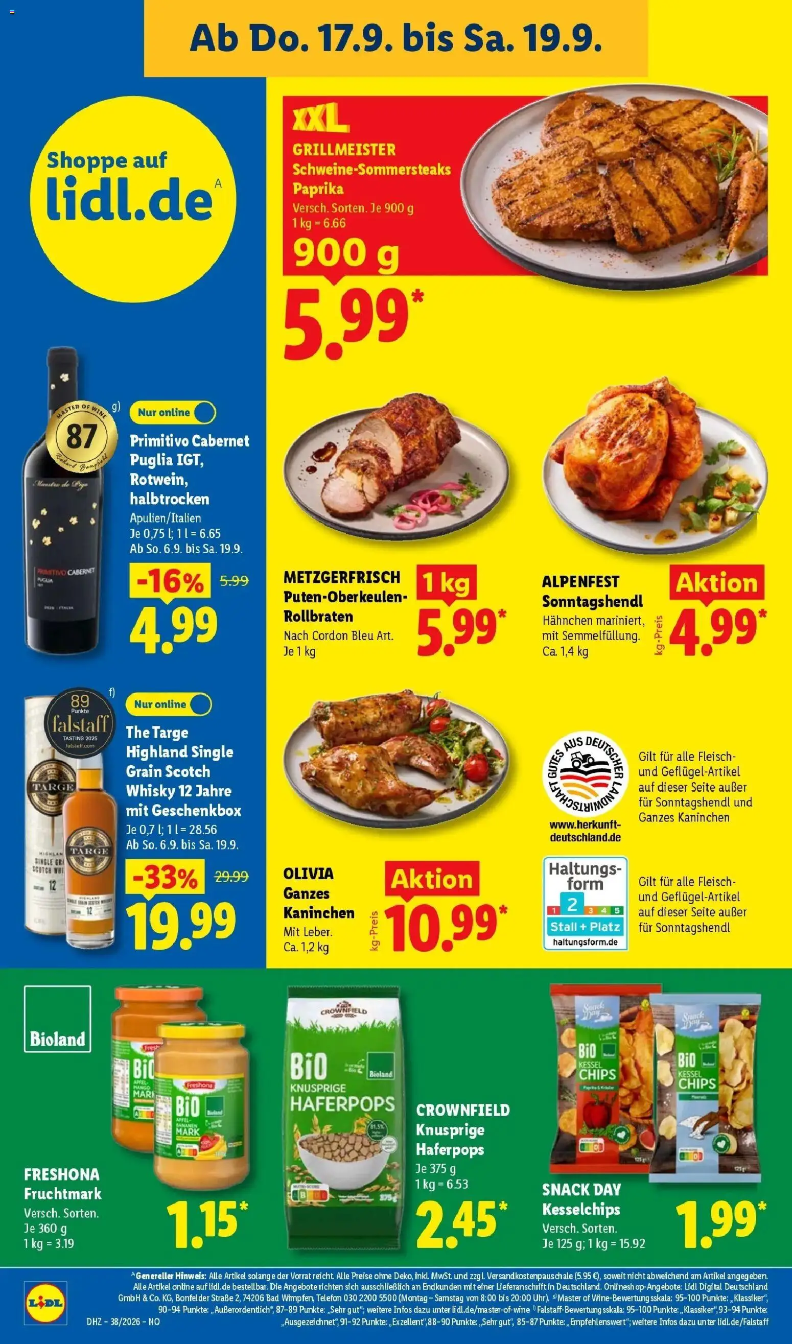 Vorschau von dem Prospekt des Geschäftes Lidl, gültig ab dem 14.09.2026 - Telefon, Bad, Whisky, Kaninchen, Bananen, Fleisch, Paprika, Hahnchen