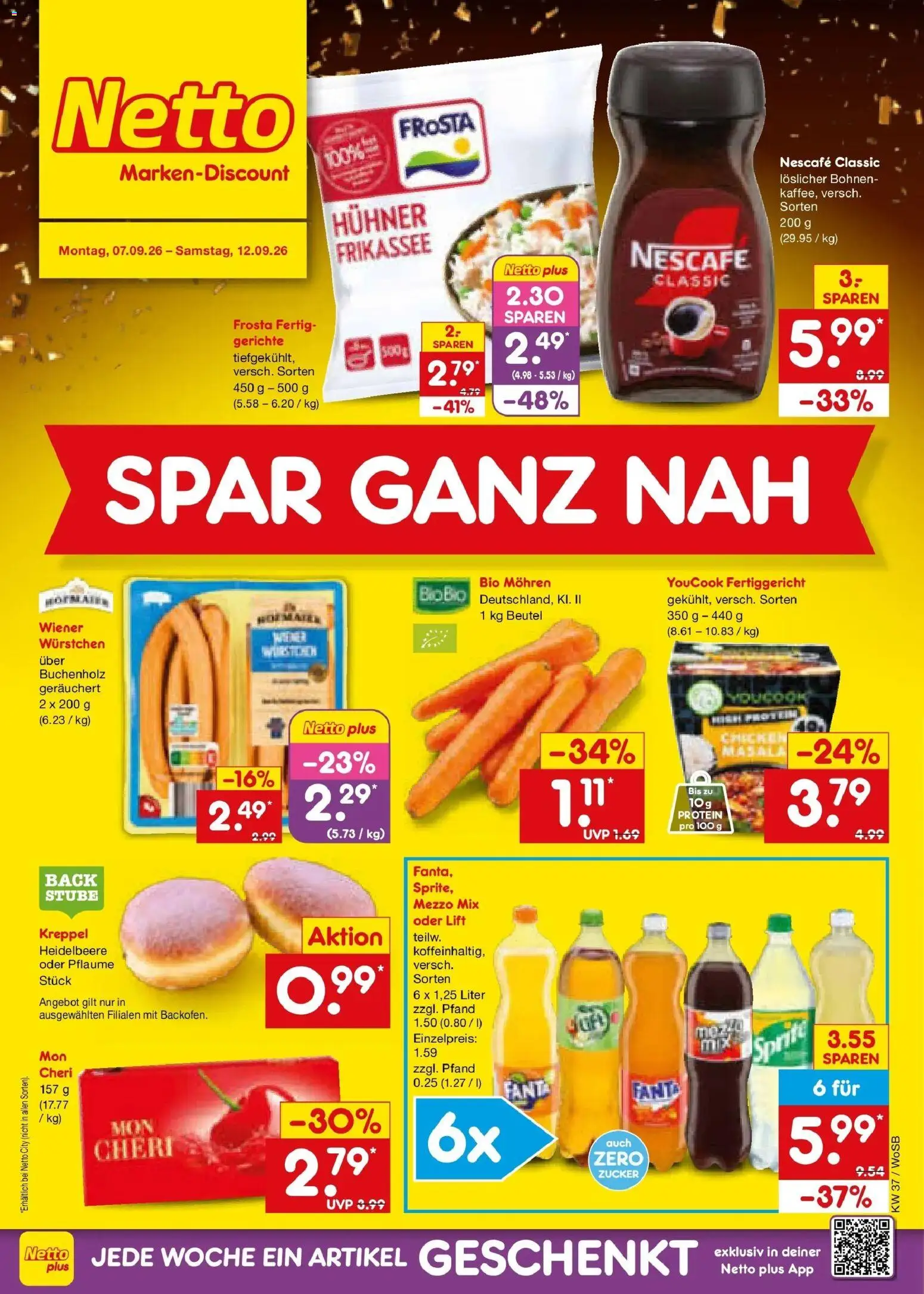 Vorschau von dem Prospekt des Geschäftes Netto Marken-Discount, gültig ab dem 07.09.2026 - Gerichte, Frosta, Zucker, Fanta, Sprite, Youcook, Mezzo mix, Mohren