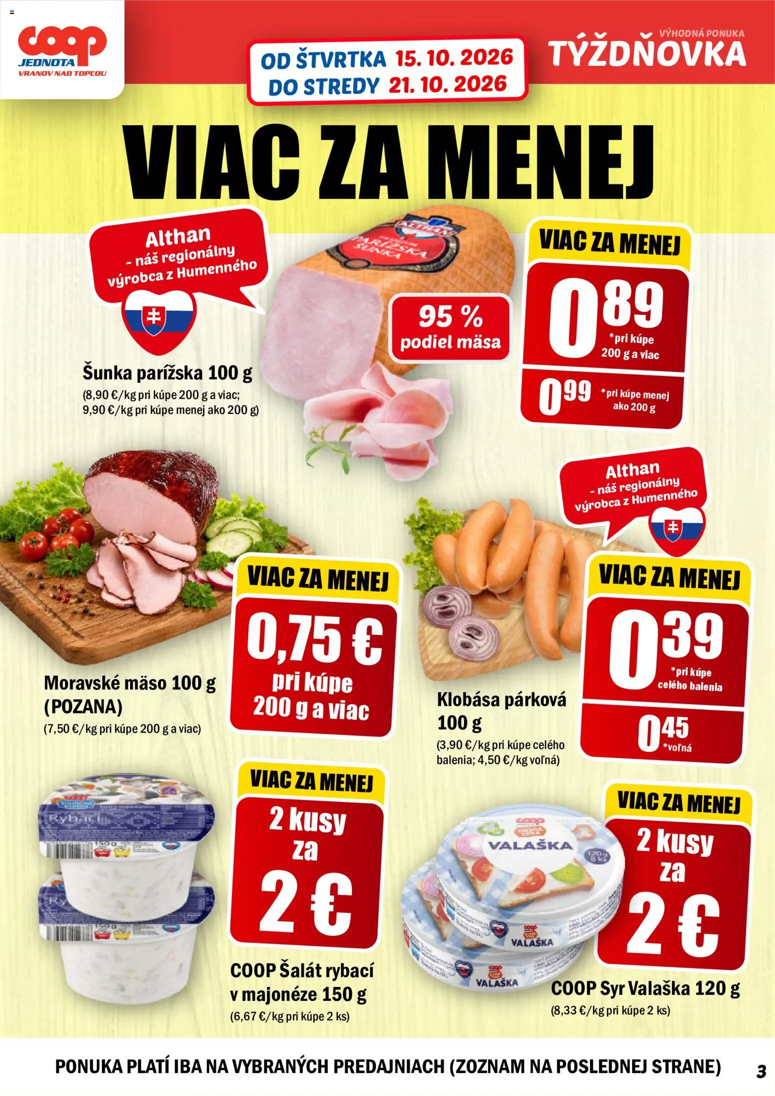 Náhľad COOP Jednota letáku platného od 15.10.2026 - Mäso, Syr, Šalát, Klobása, Šunka