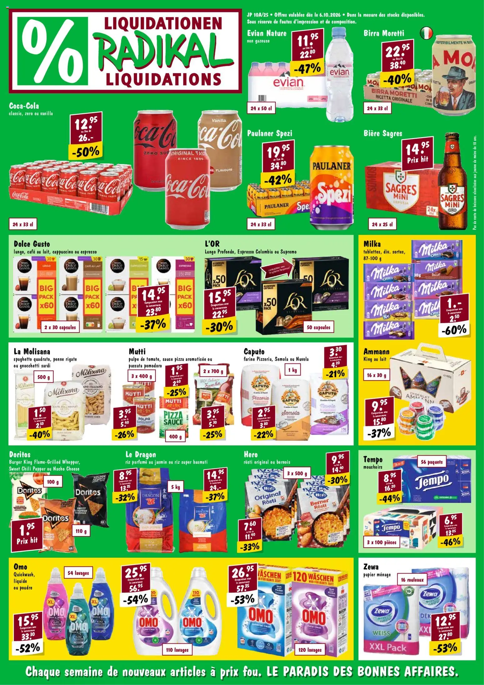 Vorschau des Merkblatts Radikal aktionen FR vom Shop Radikal gültig von 06.10.2026 bis - Pizza, Burger, Coca Cola, Bad, Cappuccino, Chili