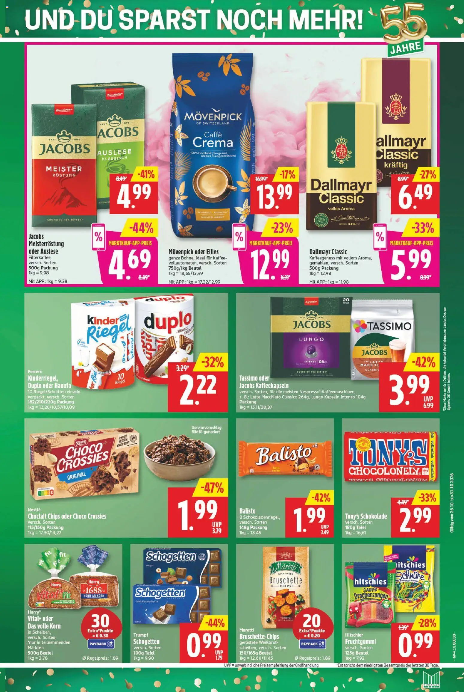 Vorschau von dem Prospekt des Geschäftes Marktkauf, gültig ab dem 26.10.2026 - Kaffee, Chips, Schokolade, Tassimo, Dallmayr, Met, Schogetten
