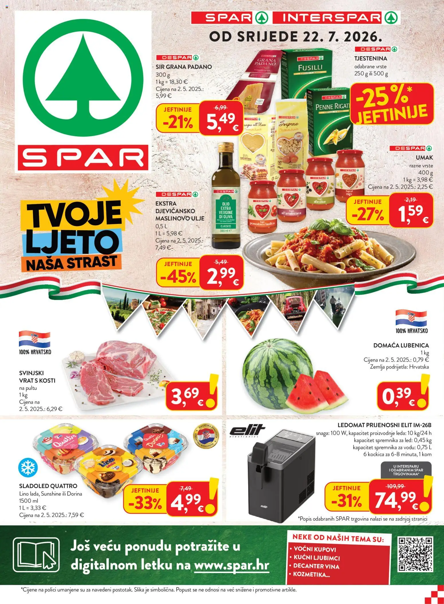 Pregled letka Spar Katalog trgovine Spar vrijedi od 22.07.2026
