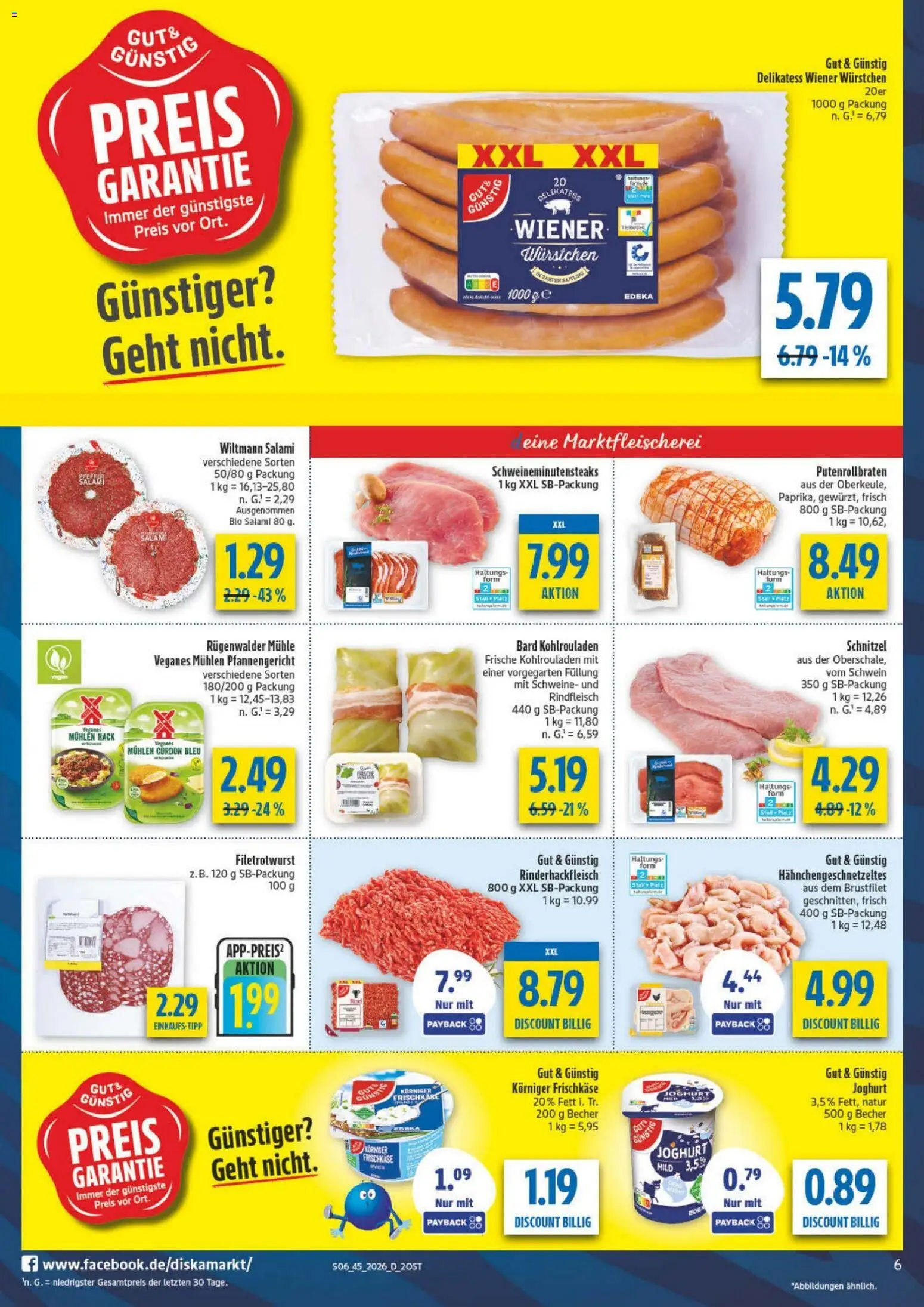 Vorschau von dem Prospekt des Geschäftes Diska, gültig ab dem 02.11.2026 - Schnitzel, Joghurt, Mühle, Salami, Rindfleisch, Frischkase, Wiener wurstchen
