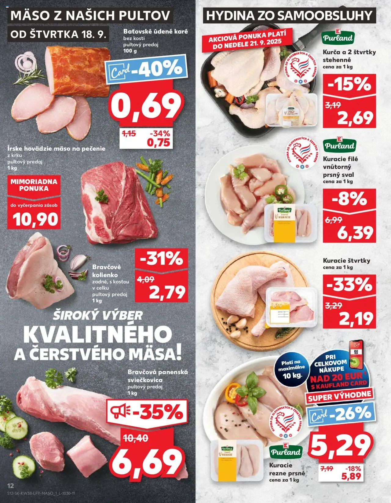 Náhľad Kaufland letáku platného od 18.09.2025 - Mäso, Hovädzie mäso, Kuracie rezne, Kurča