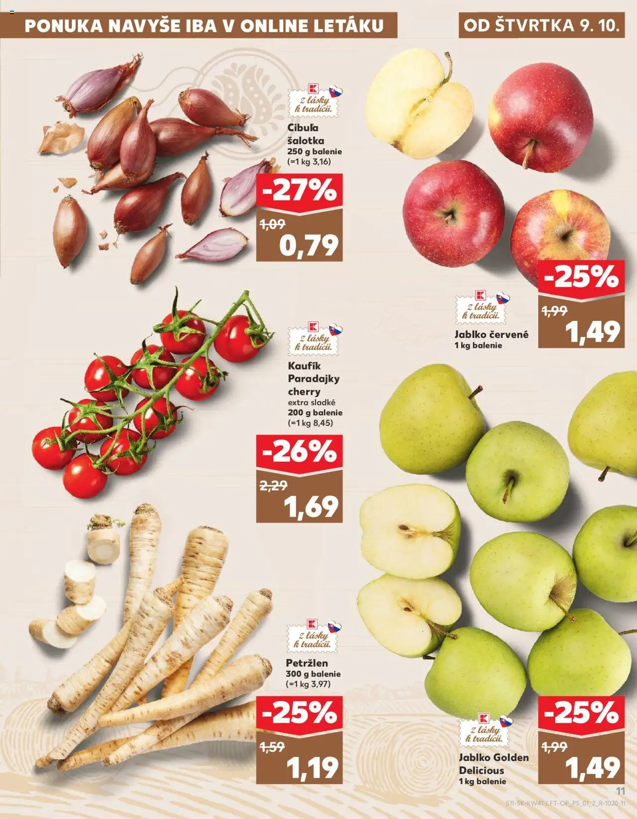 Náhľad Kaufland letáku platného od 09.10.2025 - Apple, Paradajky, Cibuľa, Petržlen