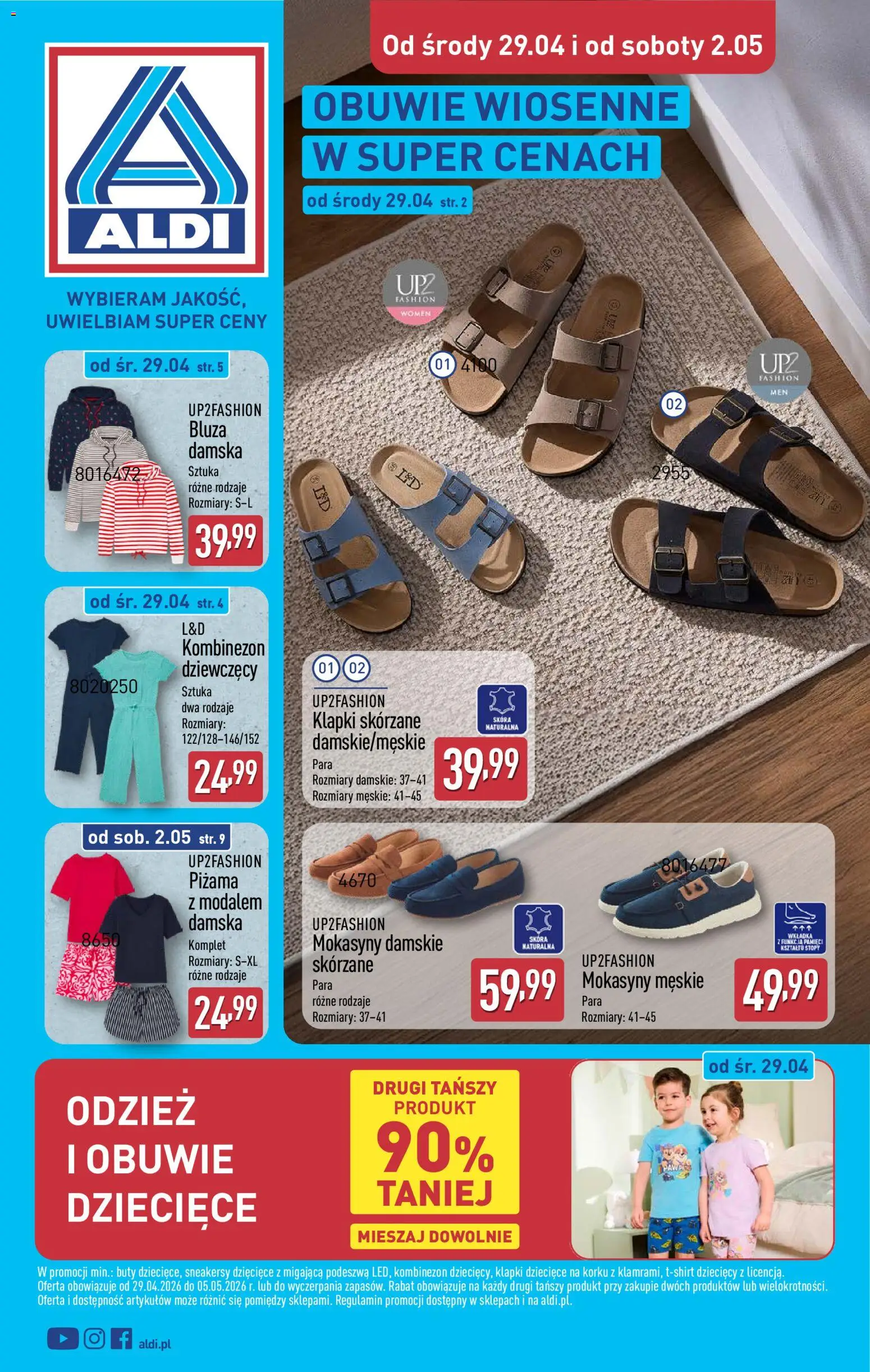 Pogląd gazetki "Aldi gazetka - Hity od Środy i od Soboty" ze sklepu Aldi ważnej od 29.04.2026 - Klapki, Mokasyny, Kombinezon, Piżama