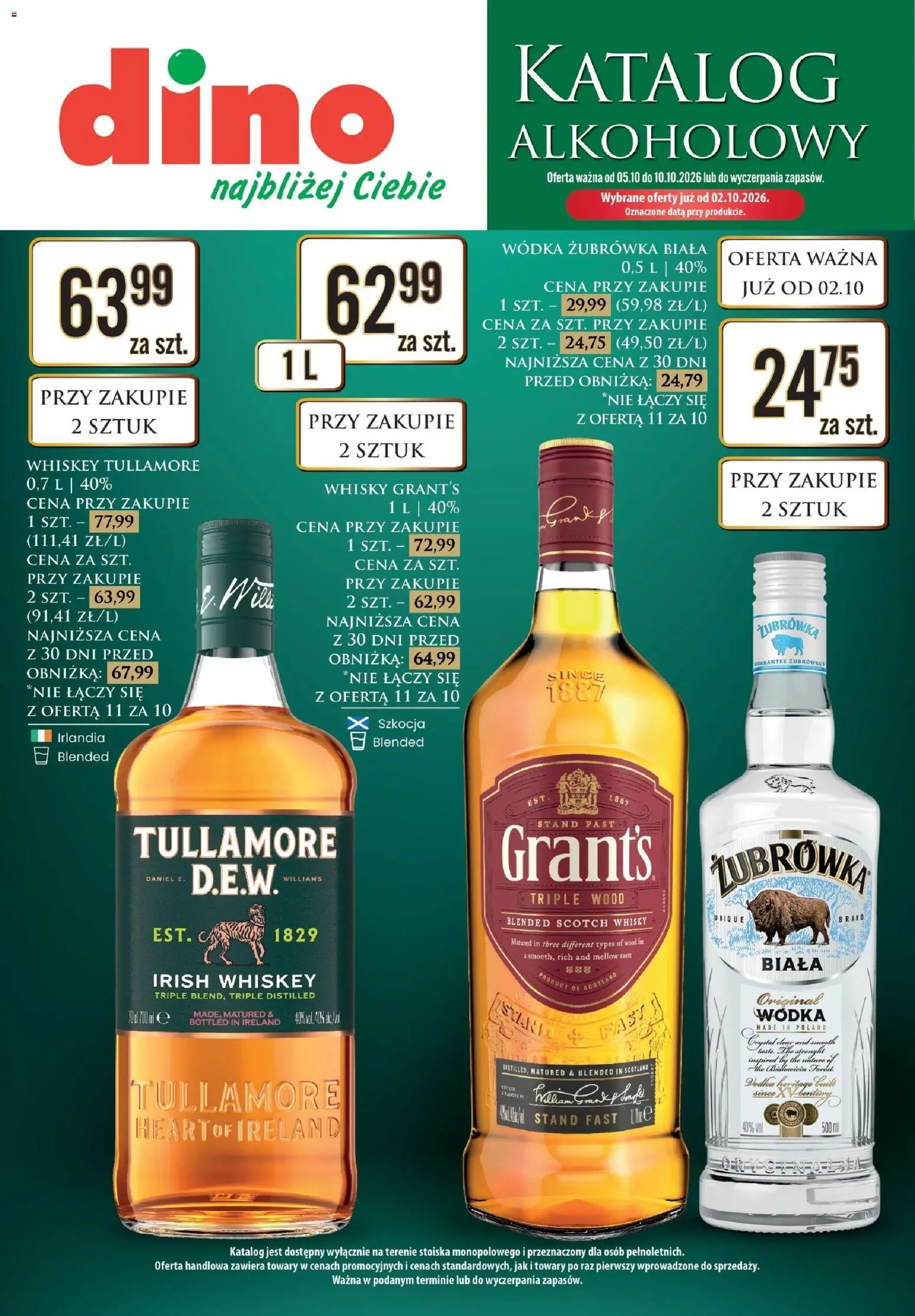 Pogląd gazetki "Dino gazetka - Katalog alkoholowy" ze sklepu Dino ważnej od 05.10.2026 - Whisky, Wódka, Żubrówka, Grant's, Vodka, Irish whiskey, Scotch whisky
