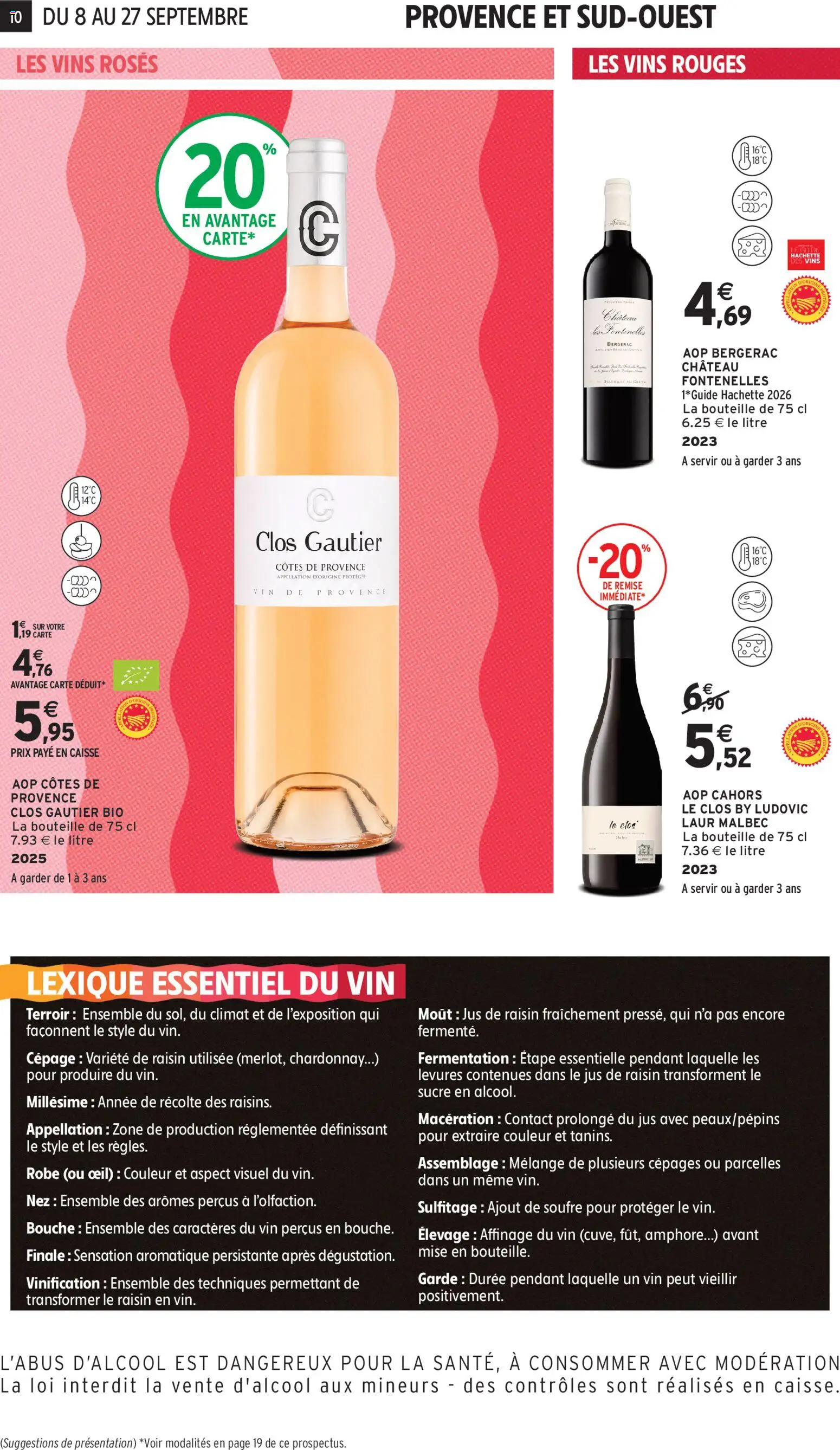 Prévisualisation de Intermarché - Foire aux vins du magasin Intermarché formulaire valide 08/09/2026 - Robe, Cahors, Vin, Sucre, Raisin, Bouteille, Jus