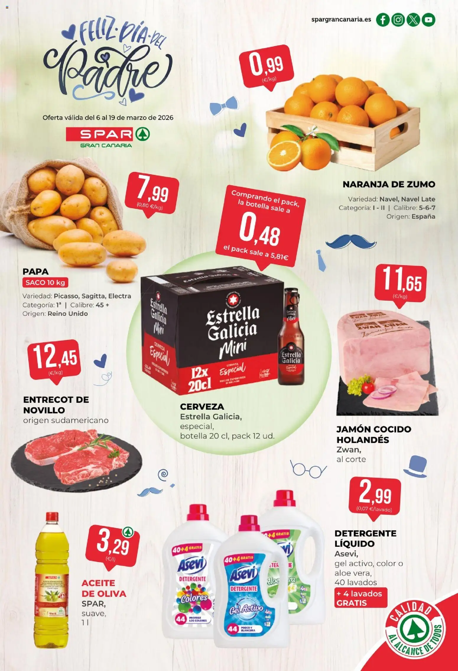 Vista previa del folleto de la tienda Spar válido desde el 06/03/2026 - Jamón, Cerveza, Entrecot, Aceite, Zumo, Detergente, Jamón cocido, Detergente líquido
