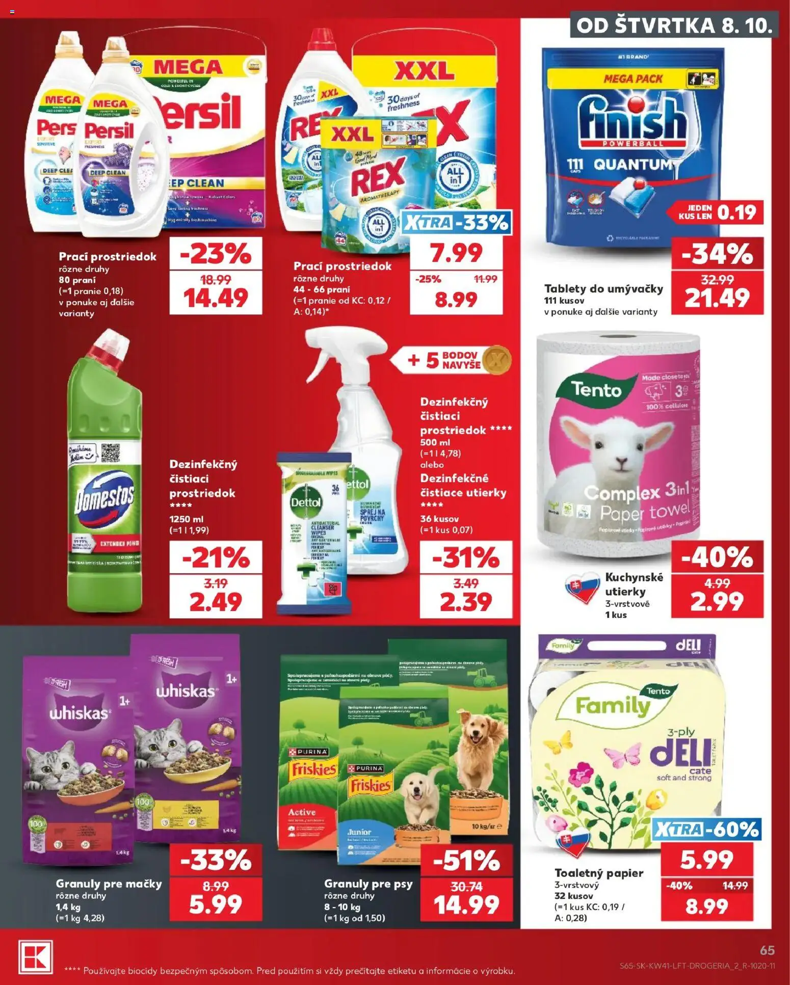 Náhľad Kaufland letáku platného od 08.10.2026 - Toaletný papier, Persil, Domestos, Dettol, Whiskas, Friskies, Čistiaci prostriedok, Utierky