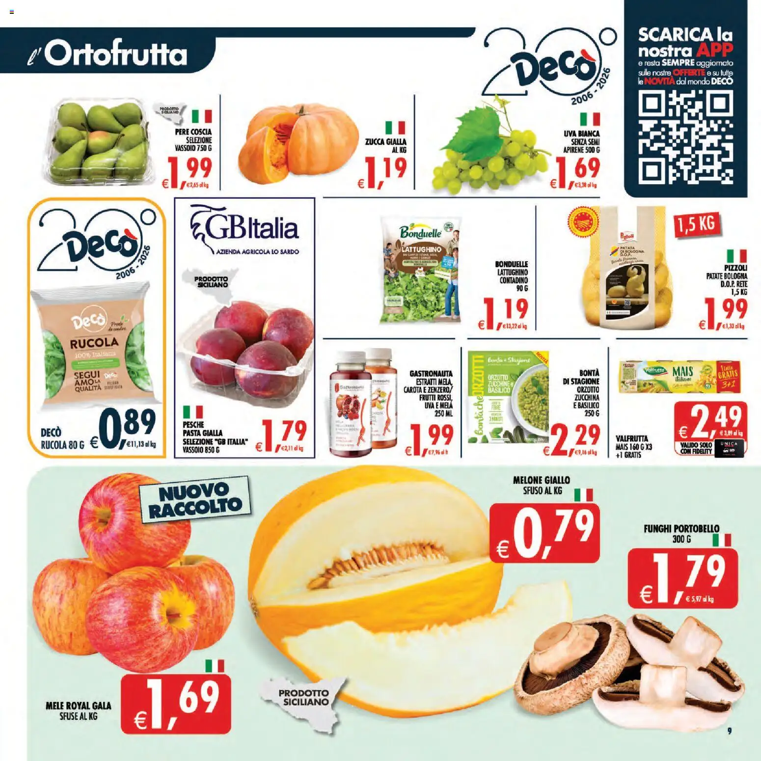 Anteprima dell'opuscolo Decò volantino Maxistore, Supermercati, Local Sicilia dal negozio Decò valido da 01/09/2026 - Funghi, Zucchine, Basilico, Rucola, Patate, Carota, Pesche, Vassoio