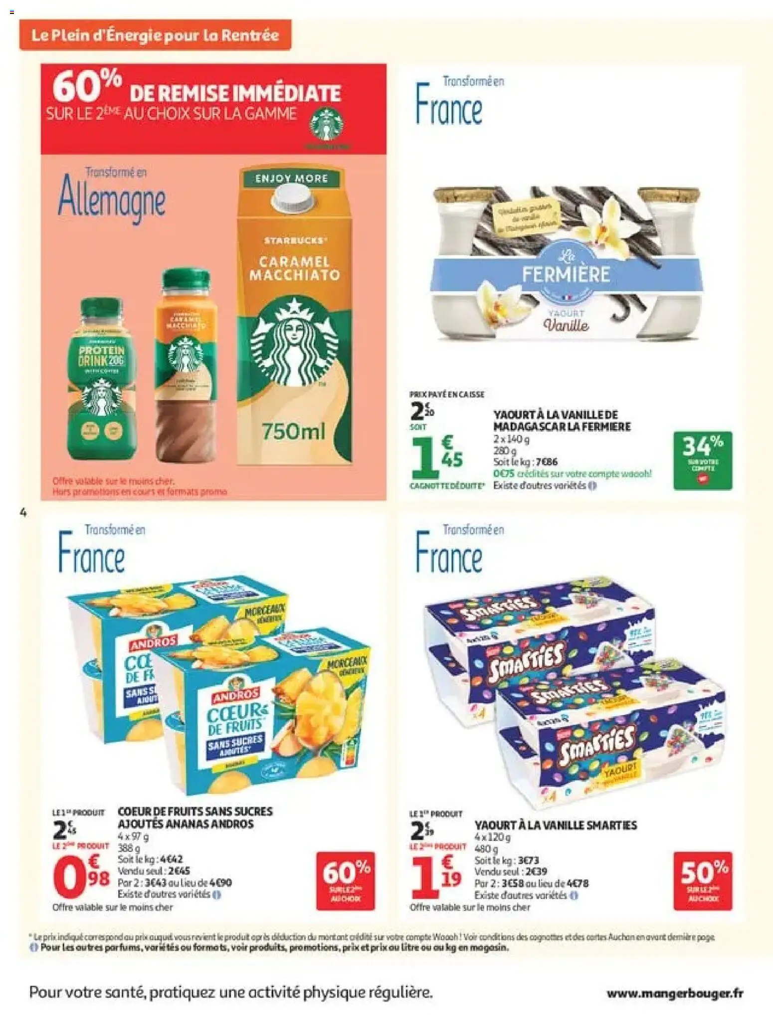 Prévisualisation de Auchan Ménage rentrée hypers du magasin Auchan formulaire valide 08/09/2026 - Starbucks, Dessert, Fruits, Yaourt, Ananas, Vanille, Yaourt a la vanille