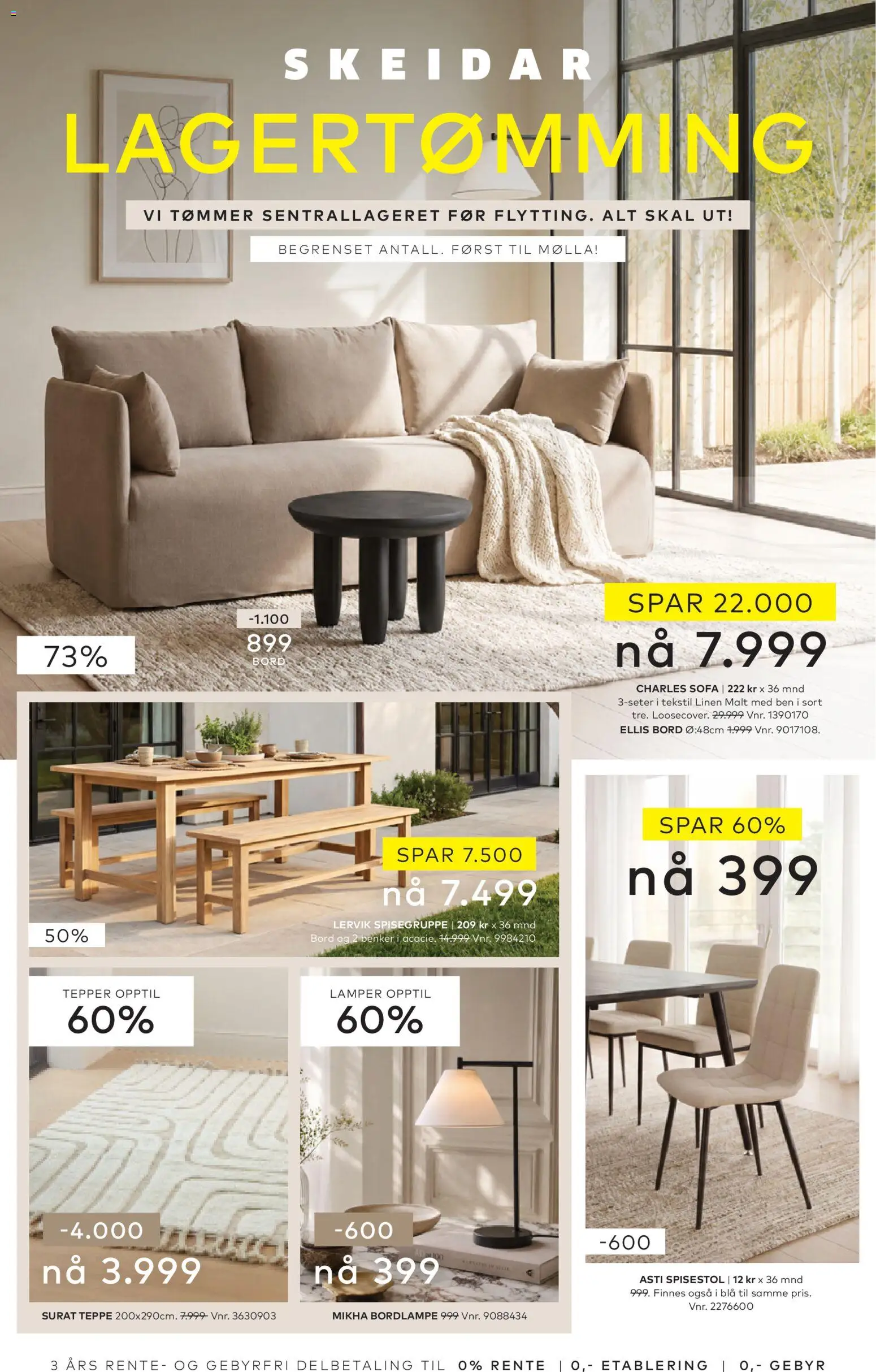Forhåndsvis Skeidar RYDDESALG fra butikk Skeidar gyldig fra 07/08/2026 - Tepper, Spisestol, Sofa, Bord, Teppe, Spisegruppe, Bordlampe