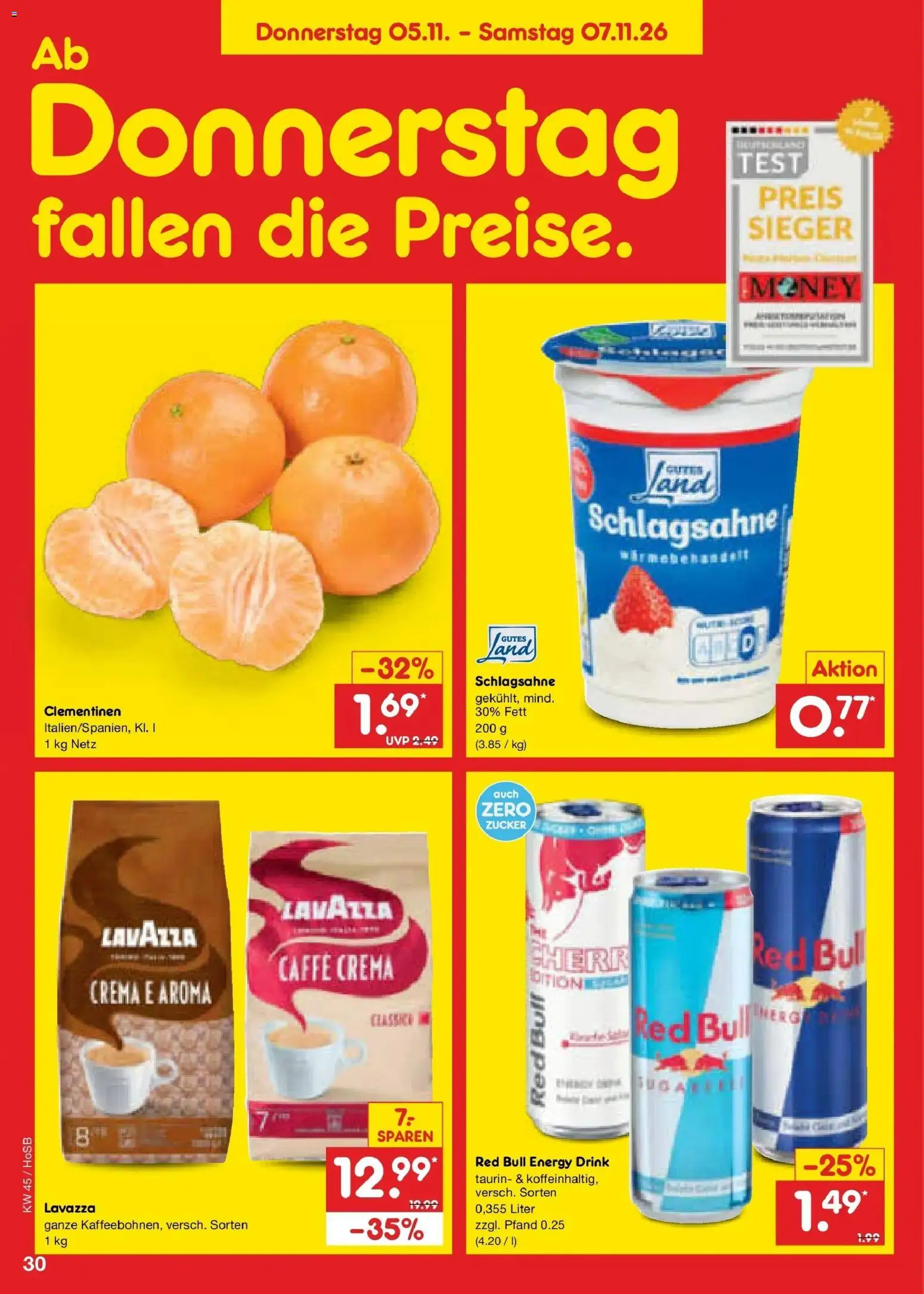 Vorschau von dem Prospekt des Geschäftes Netto Marken-Discount, gültig ab dem 02.11.2026 - Red bull, Lavazza, Schlagsahne, Zucker, Energy