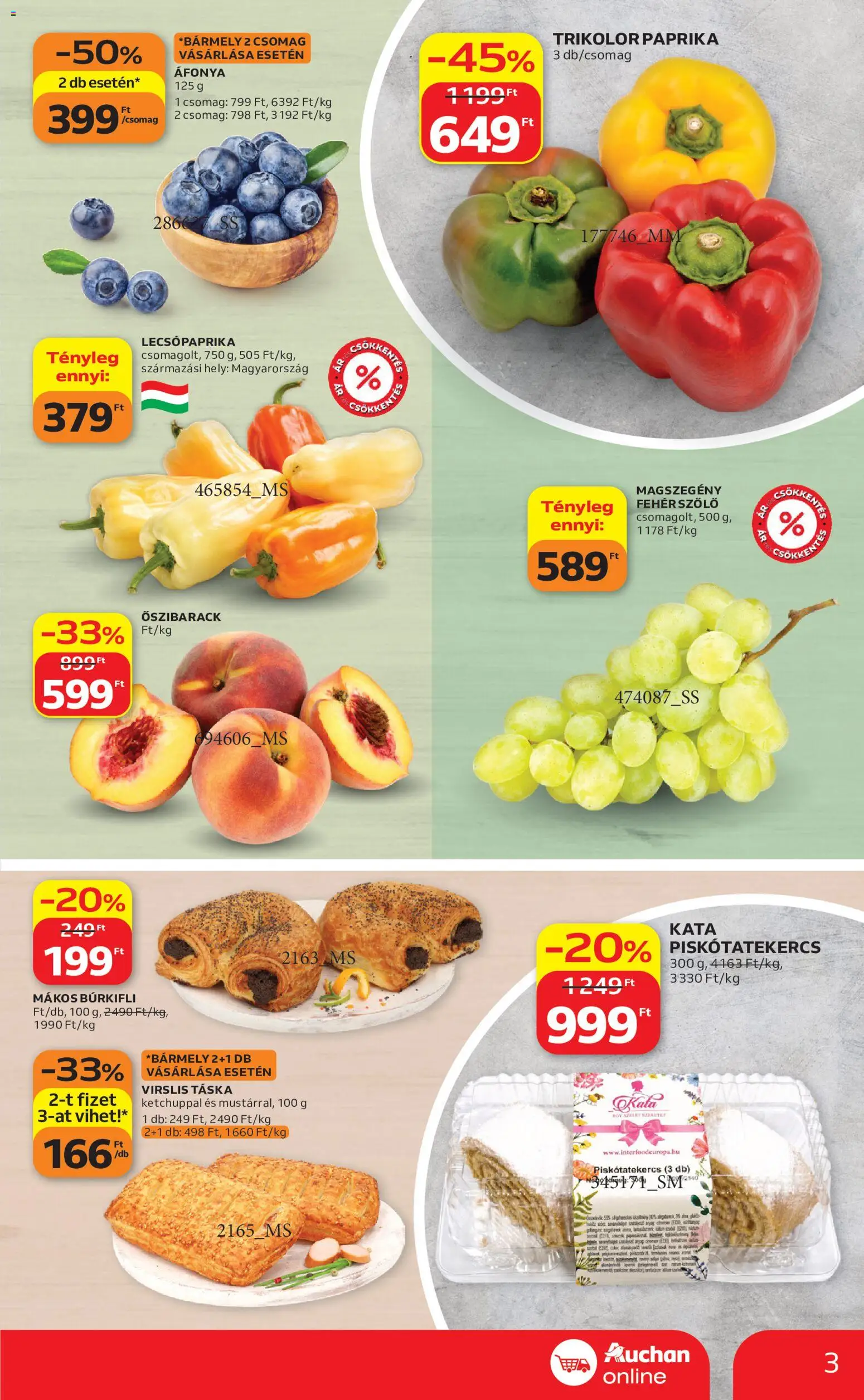 Auchan - Auchan Szupermarket akciós újság megtekintése, amely érvényes 2026.09.10.-től - Piskótatekercs, Táska, Szőlő, Áfonya, Paprika, Őszibarack, Lecsópaprika, Szelet