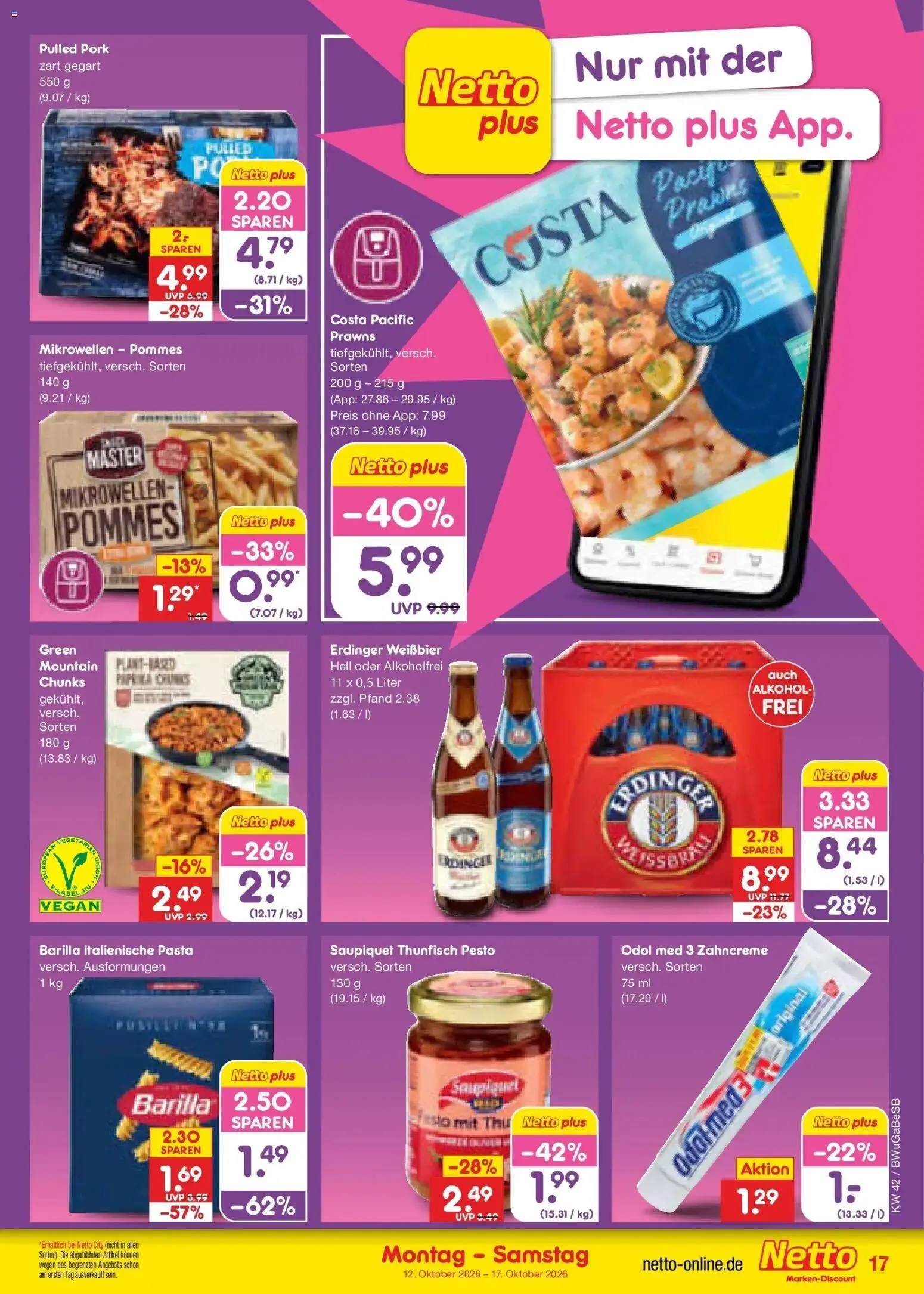 Vorschau von dem Prospekt des Geschäftes Netto Marken-Discount, gültig ab dem 12.10.2026 - Pasta, Pommes, Thunfisch, Alkohol, Barilla, Erdinger, Weißbier