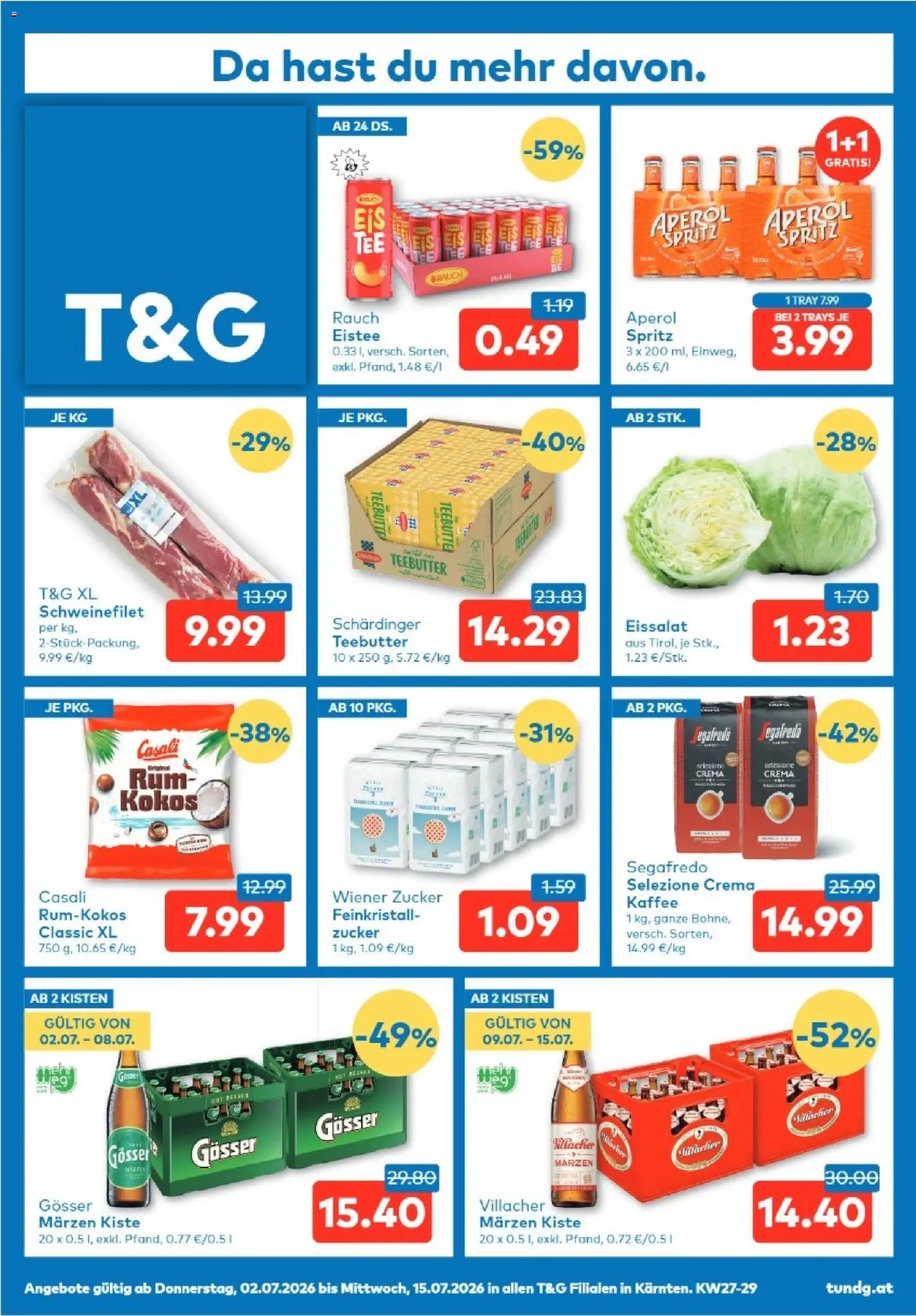 Vorschau der Angebote: T&G T&G Kärnten gültig ab 02.07.2026 - Kaffee, Aperol, Zucker
