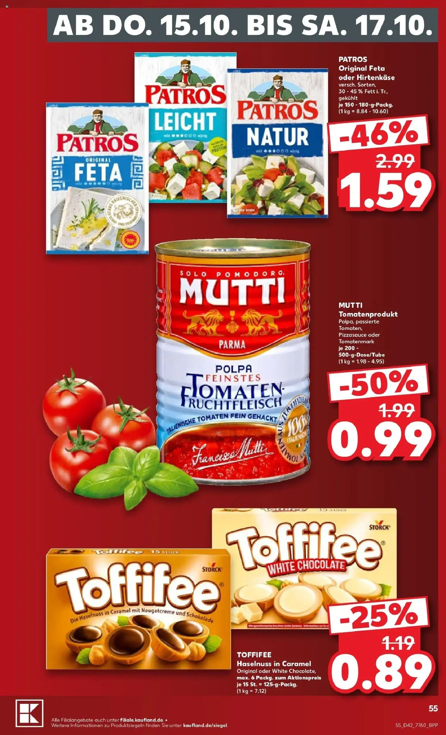 Vorschau von dem Prospekt des Geschäftes Kaufland, gültig ab dem 12.10.2026 - Schokolade, Feta, Toffifee, Tomaten, Patros